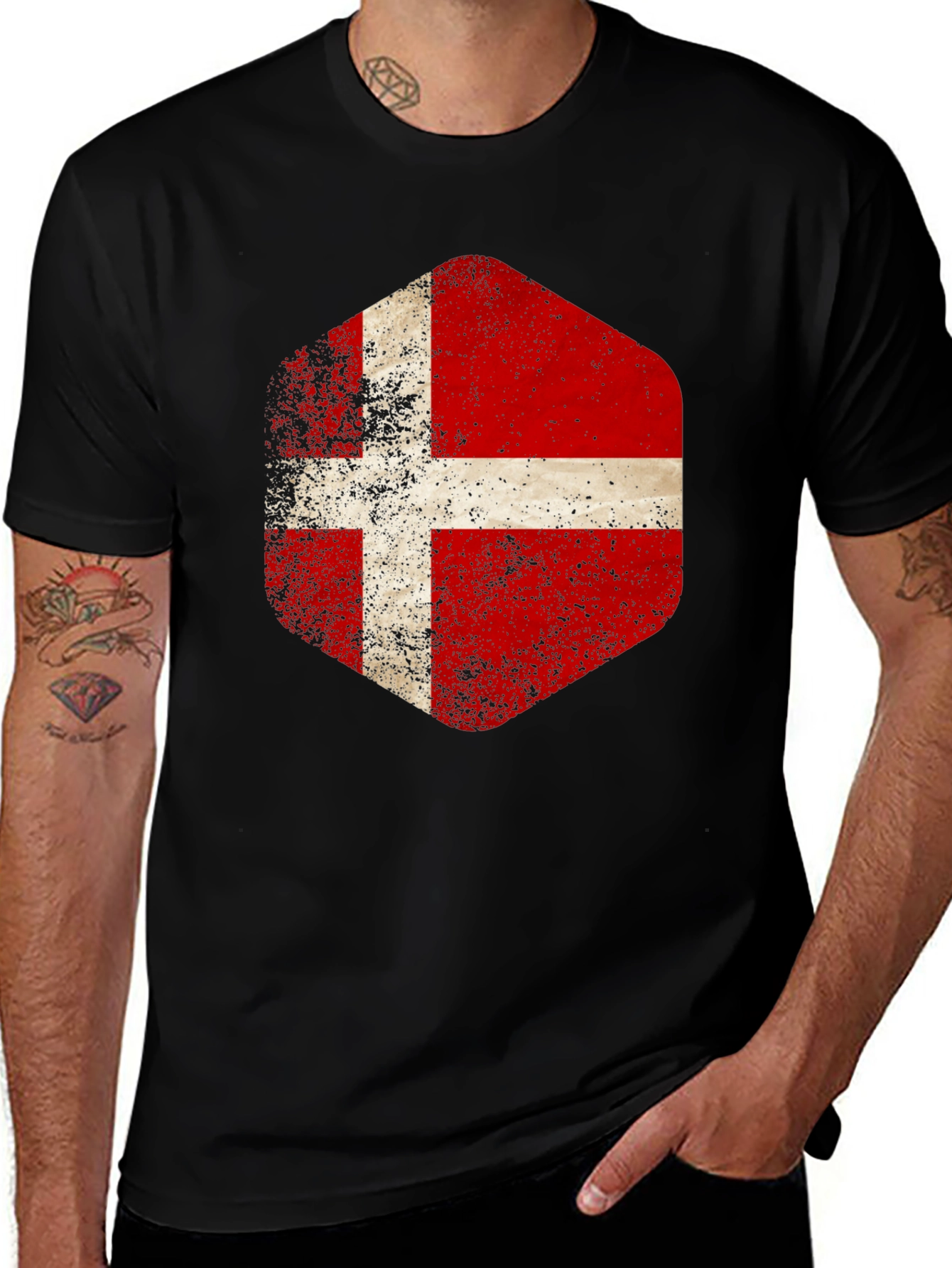 Variant 16 of Denmark Flag Graphic Black T-Shirt
