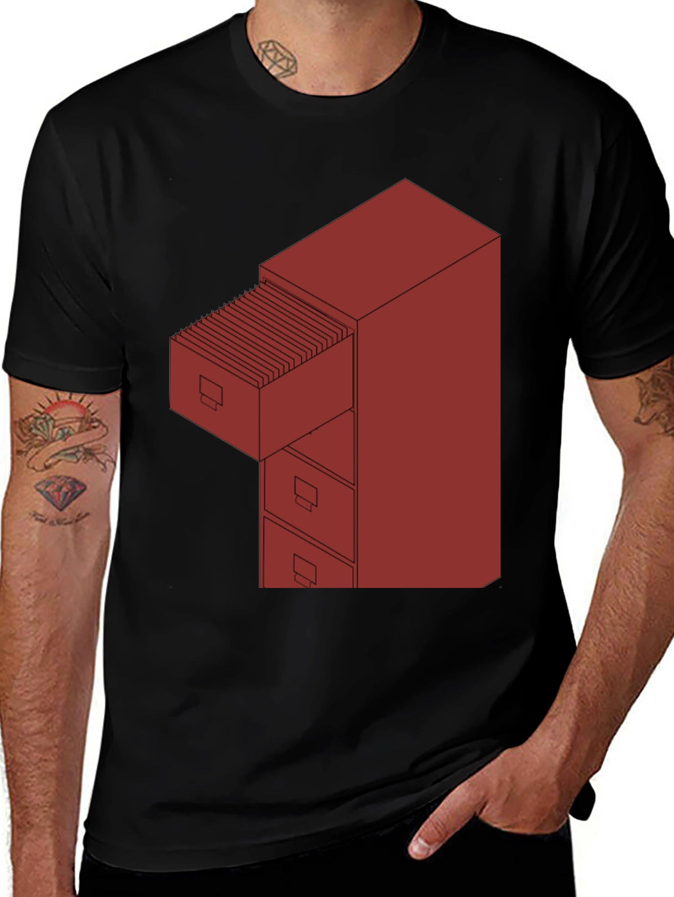 Variant 5 of File Cabinet Graphic Tee - Black Casual Shirt