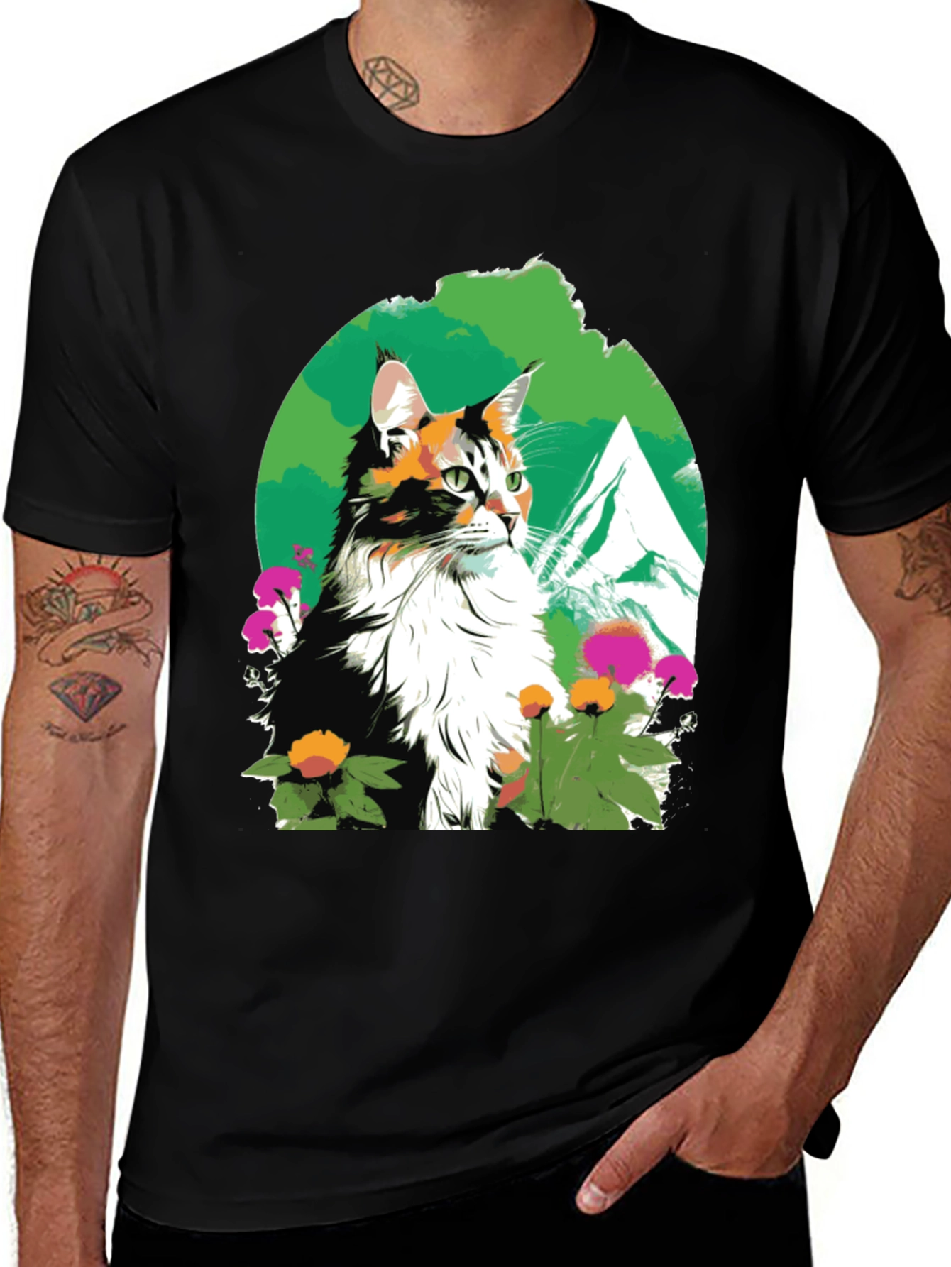 Variant 24 of Cat in Nature Graphic Tee - Soft Cotton Blend