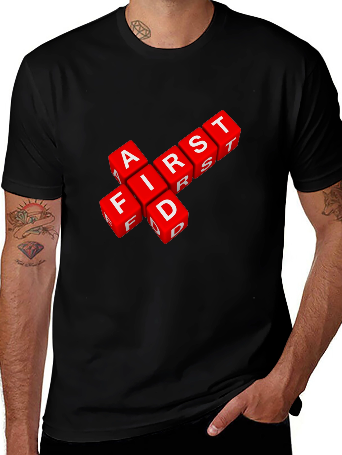 Variant 2 of First Aid T-Shirt - Red Dice Block Design