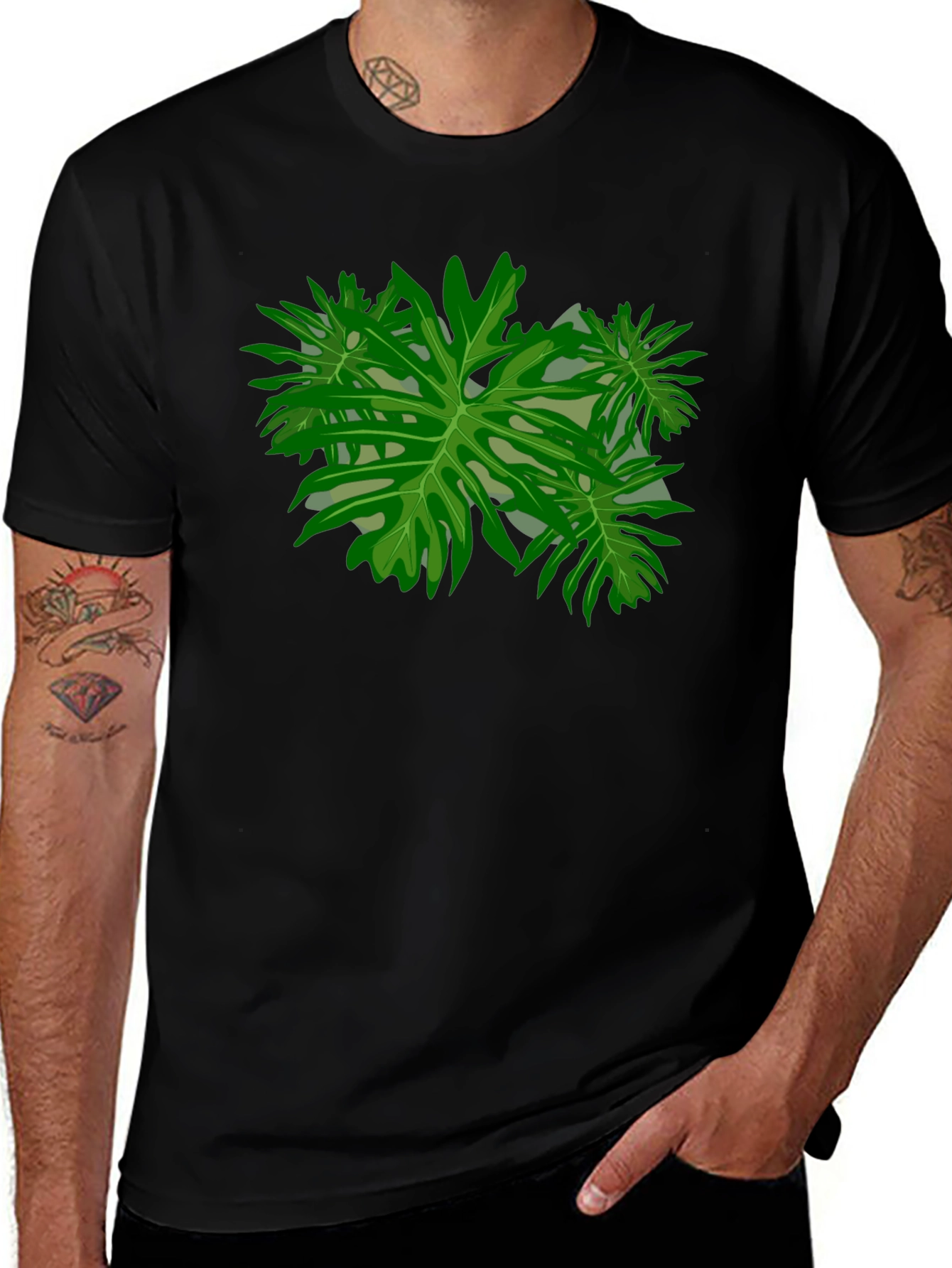 Tropical Leaf Graphic Black T-Shirt