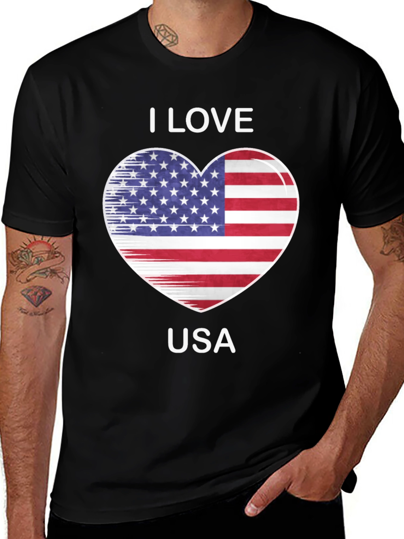 I Love USA Patriotic Heart Graphic Tee