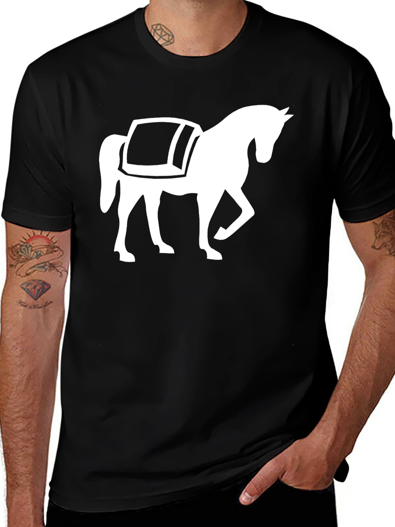 Variant 24 of Novelty Horse & Saddle Graphic Tee - Black Cotton T-Shirt