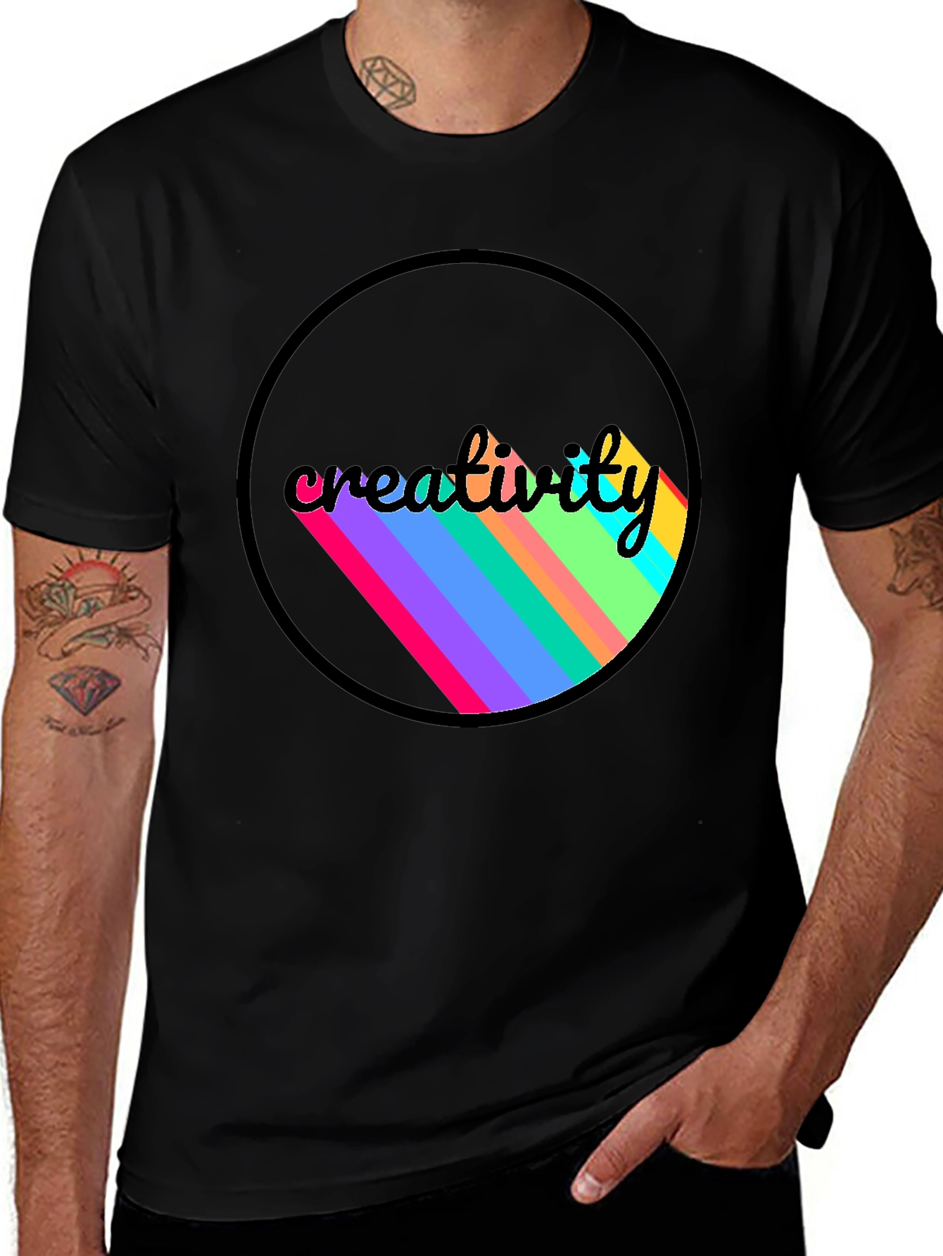 Variant 20 of Creativity Colorful Stripe Graphic Black T-Shirt