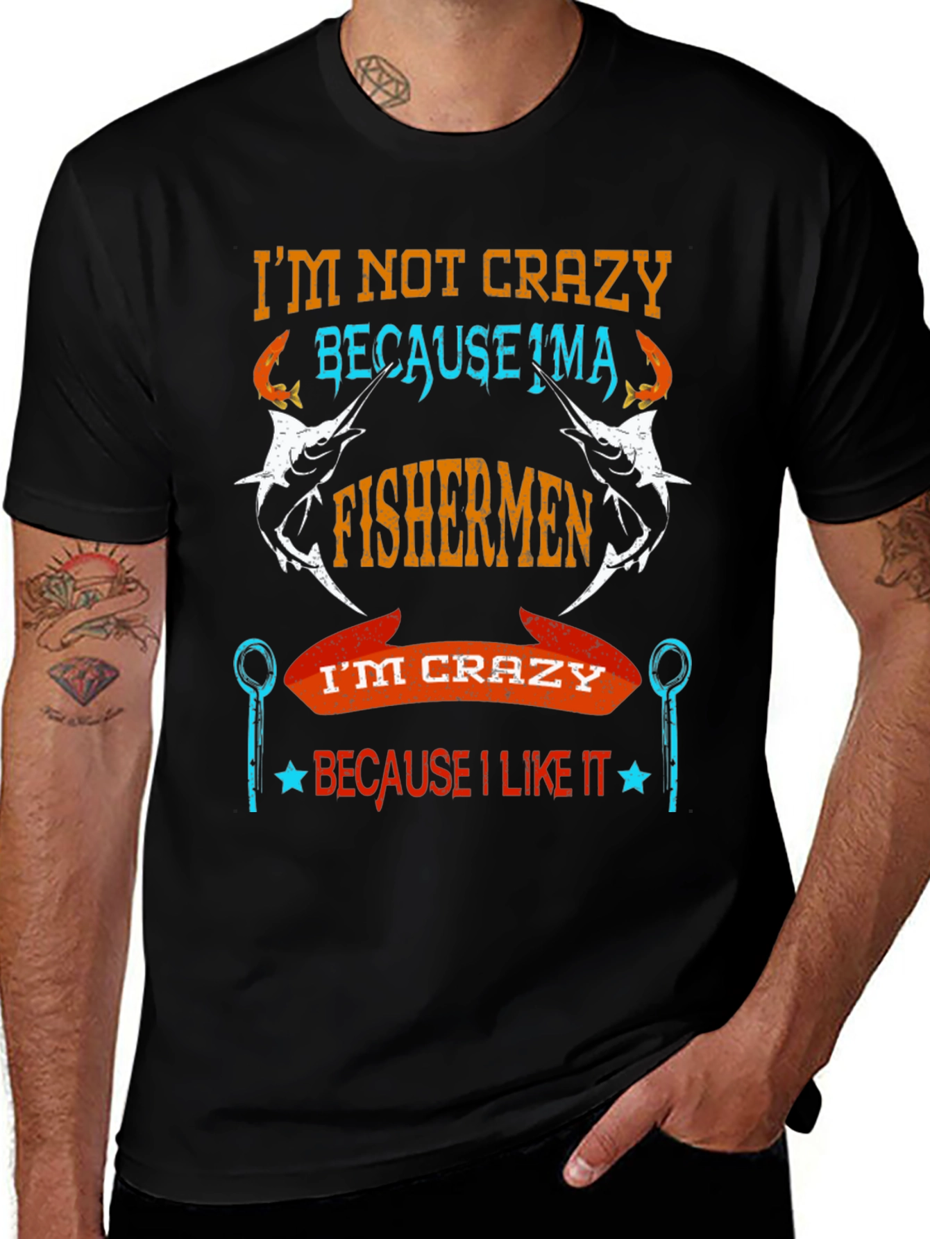 Variant 17 of Fishermen Crazy Graphic Tee - Soft Cotton Black T-Shirt