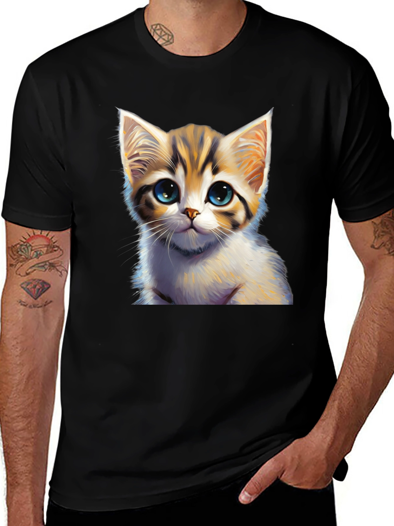 Variant 18 of Cute Kitten Graphic Print Black T-Shirt