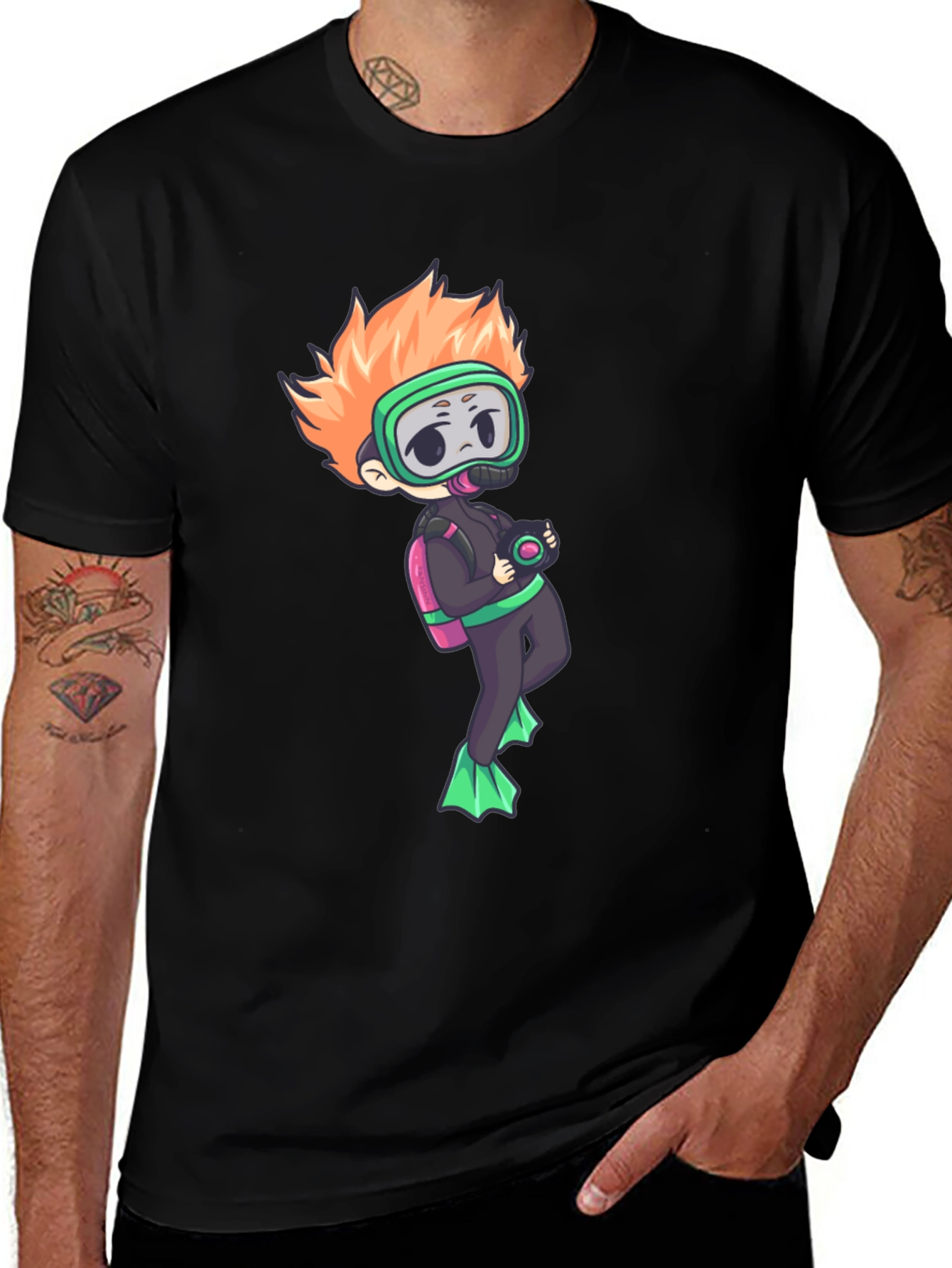 Variant 28 of Diver Cartoon Black T-Shirt