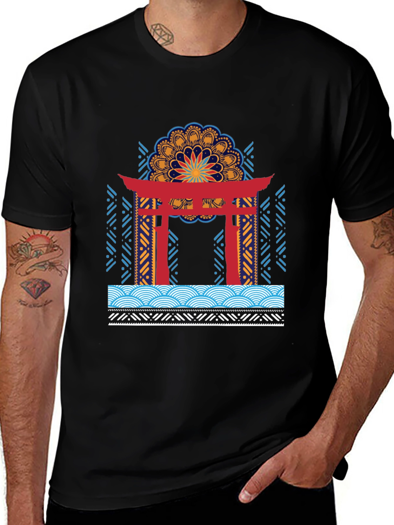 Variant 12 of Japanese Torii Gate Mandala Graphic Tee