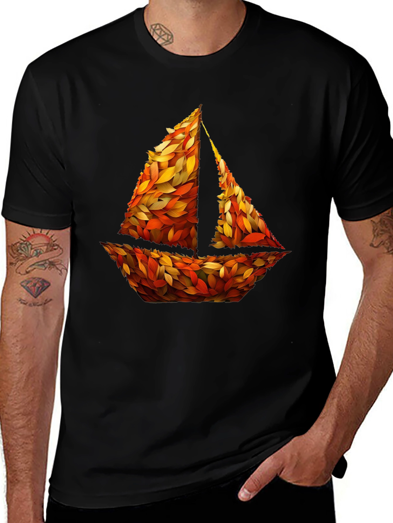 Variant 15 of Autumn Sailboat Graphic Tee - Nature Inspired Design