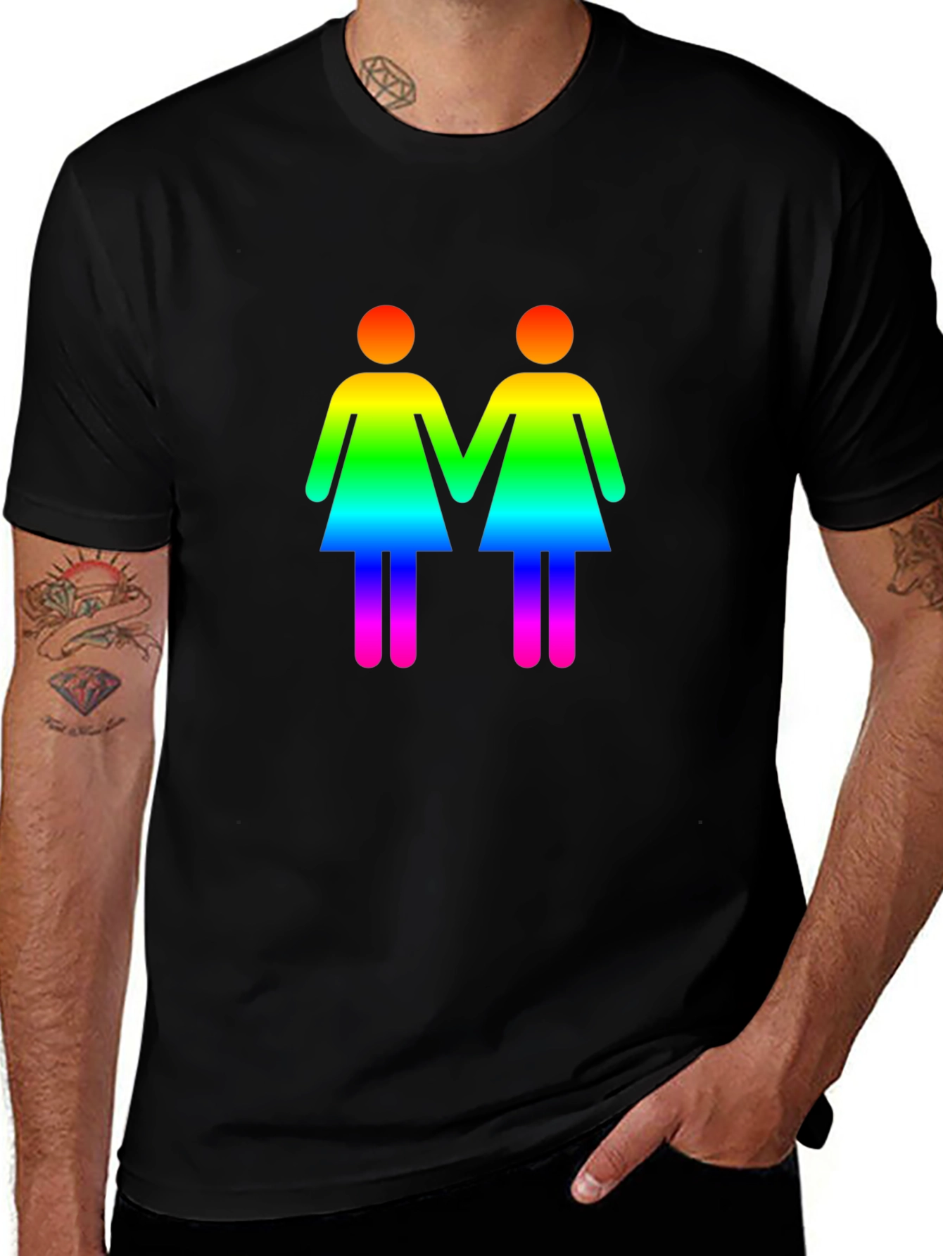 Variant 15 of Rainbow Lesbian Symbol Black T-Shirt
