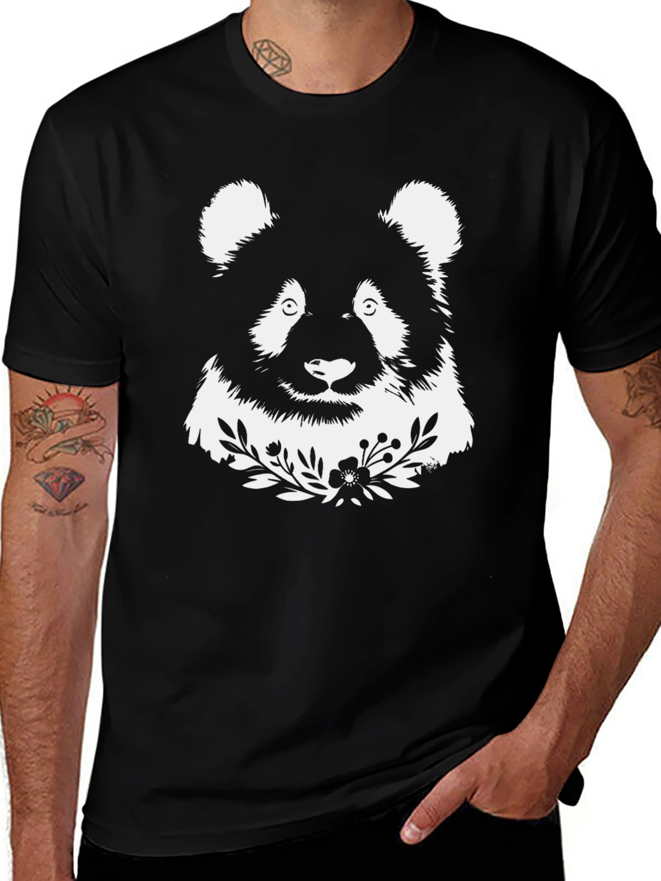 Variant 16 of Panda Floral Graphic Tee - Men's Black T-Shirt