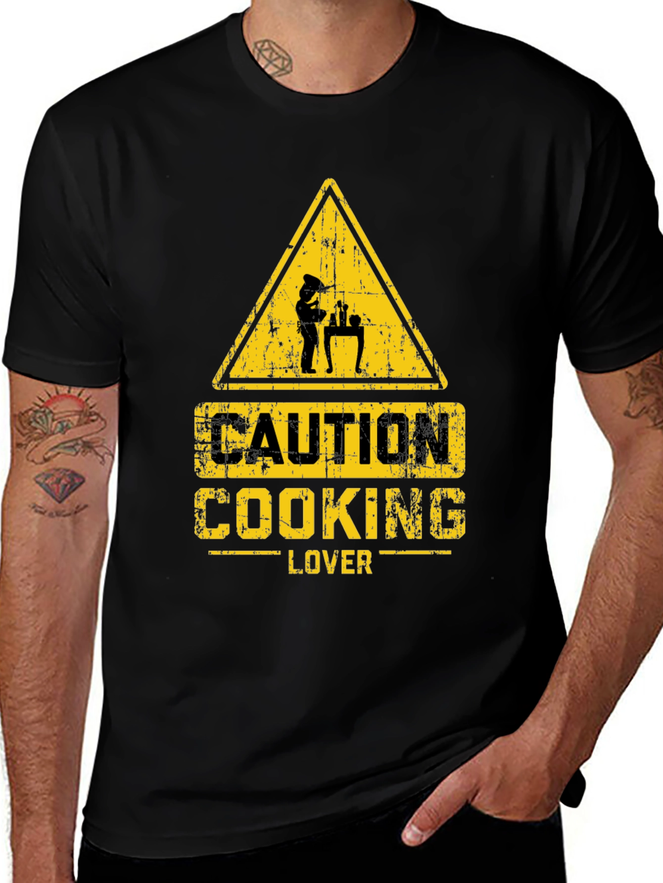 Variant 9 of Caution Cooking Lover T-Shirt - Black