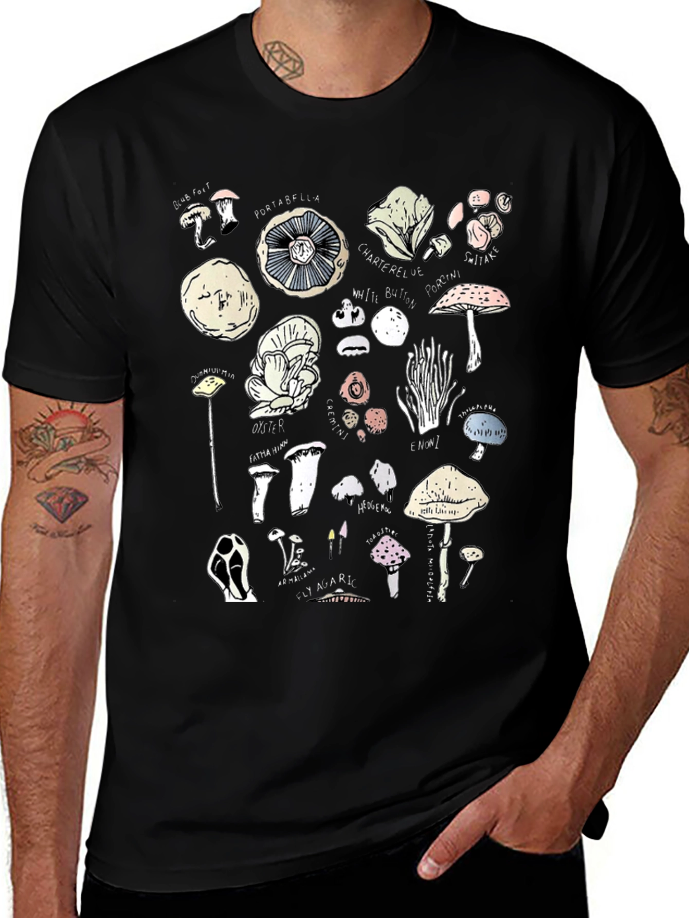 Variant 10 of Mushroom Print Black T-Shirt
