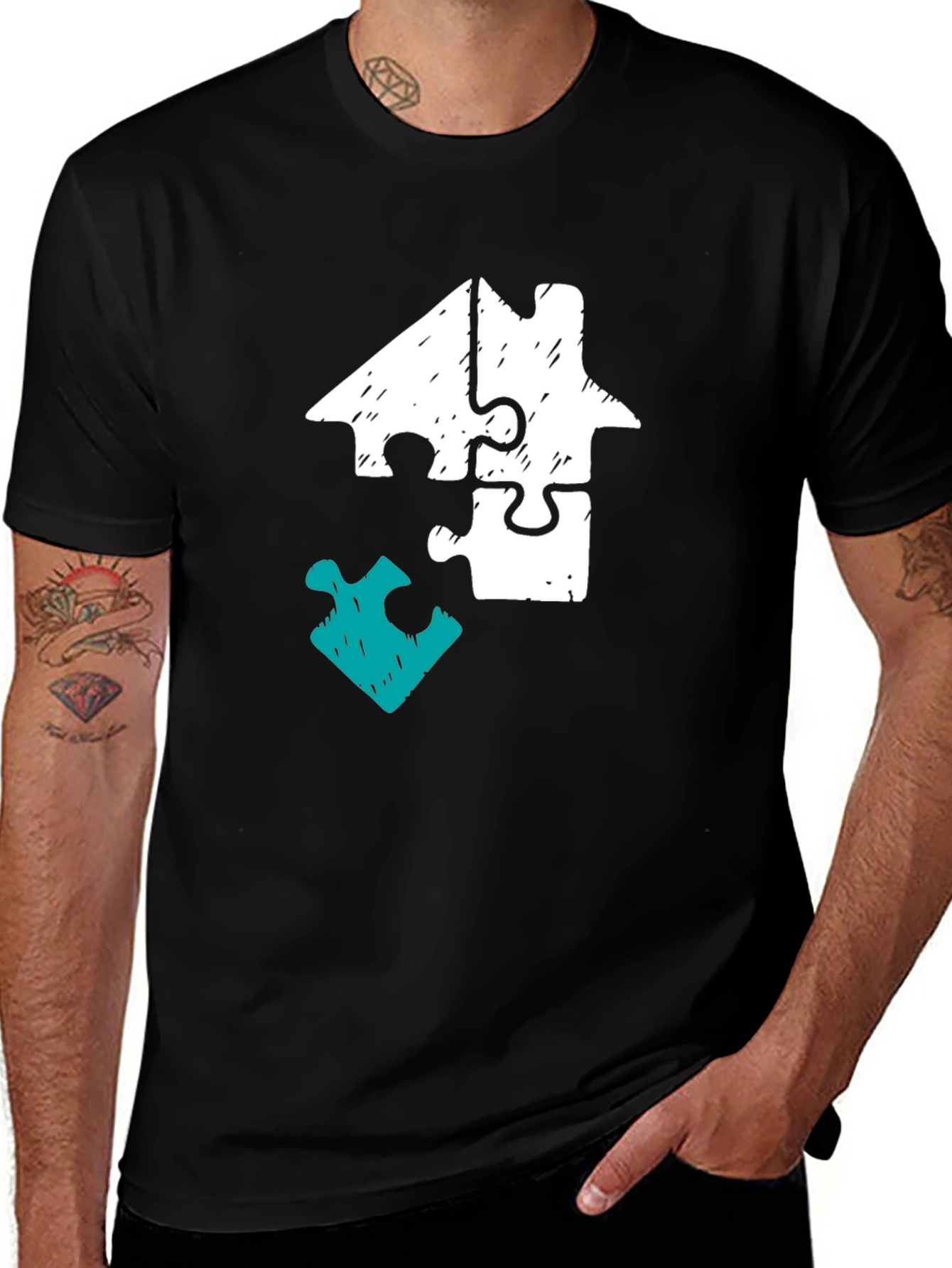 Variant 27 of Autism Awareness Puzzle Piece House Graphic Tee