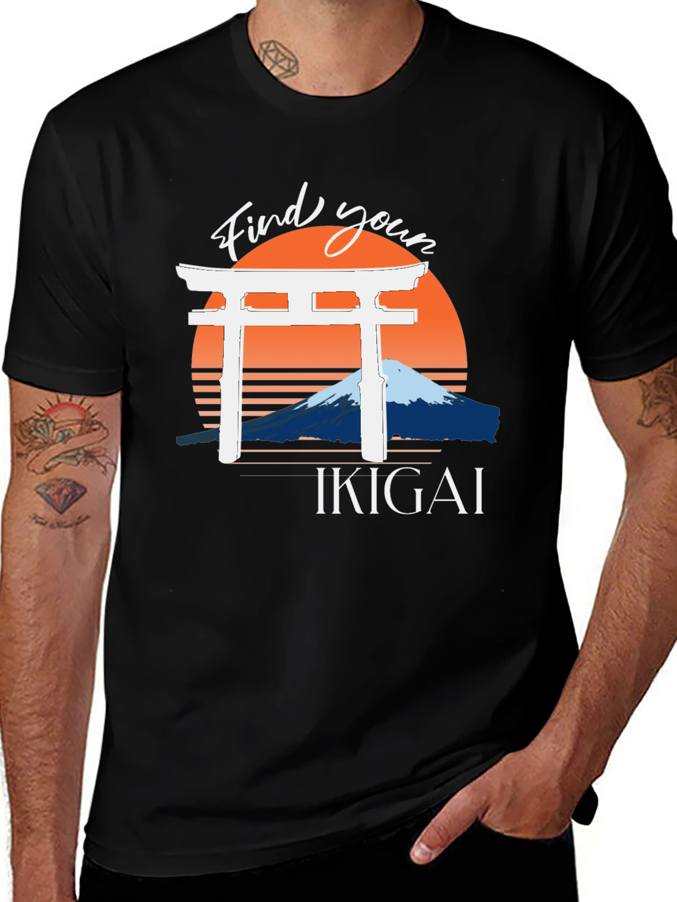 Find Your Ikigai T-Shirt - Japanese Mountain Sunset Graphic Tee