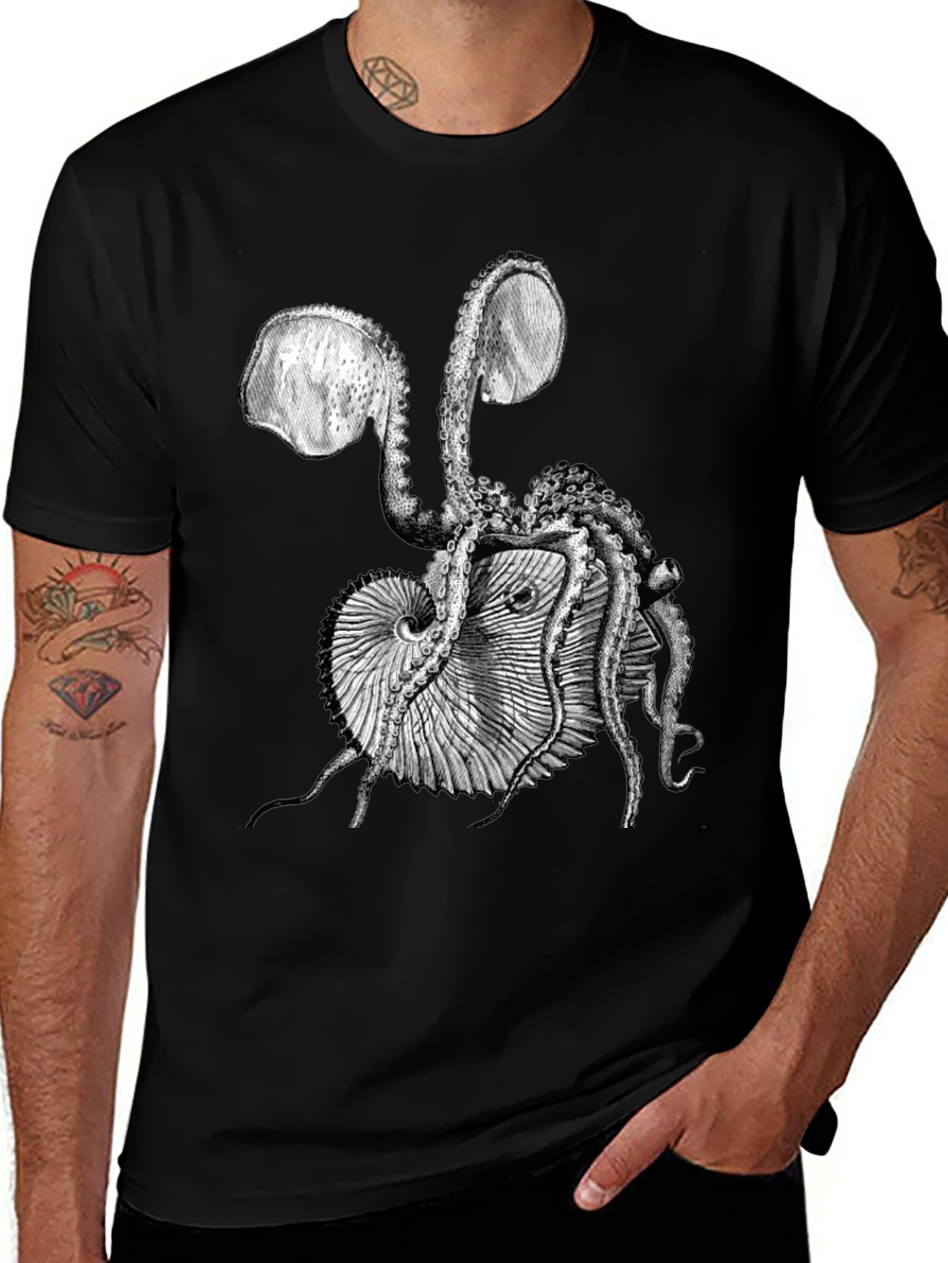 Variant 18 of Octopus & Shell Graphic Tee - Black