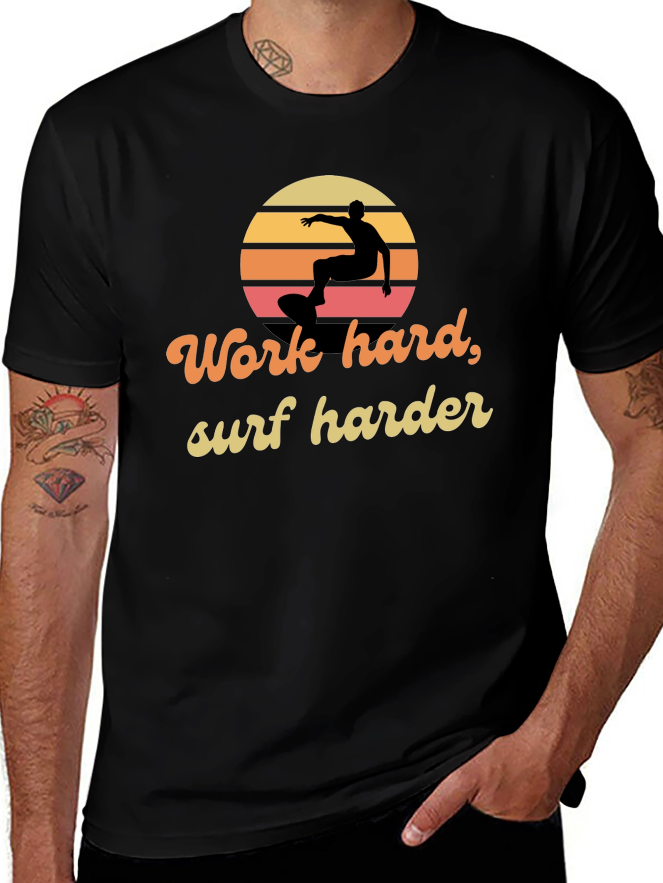 Variant 14 of Work Hard Surf Harder Graphic Tee
