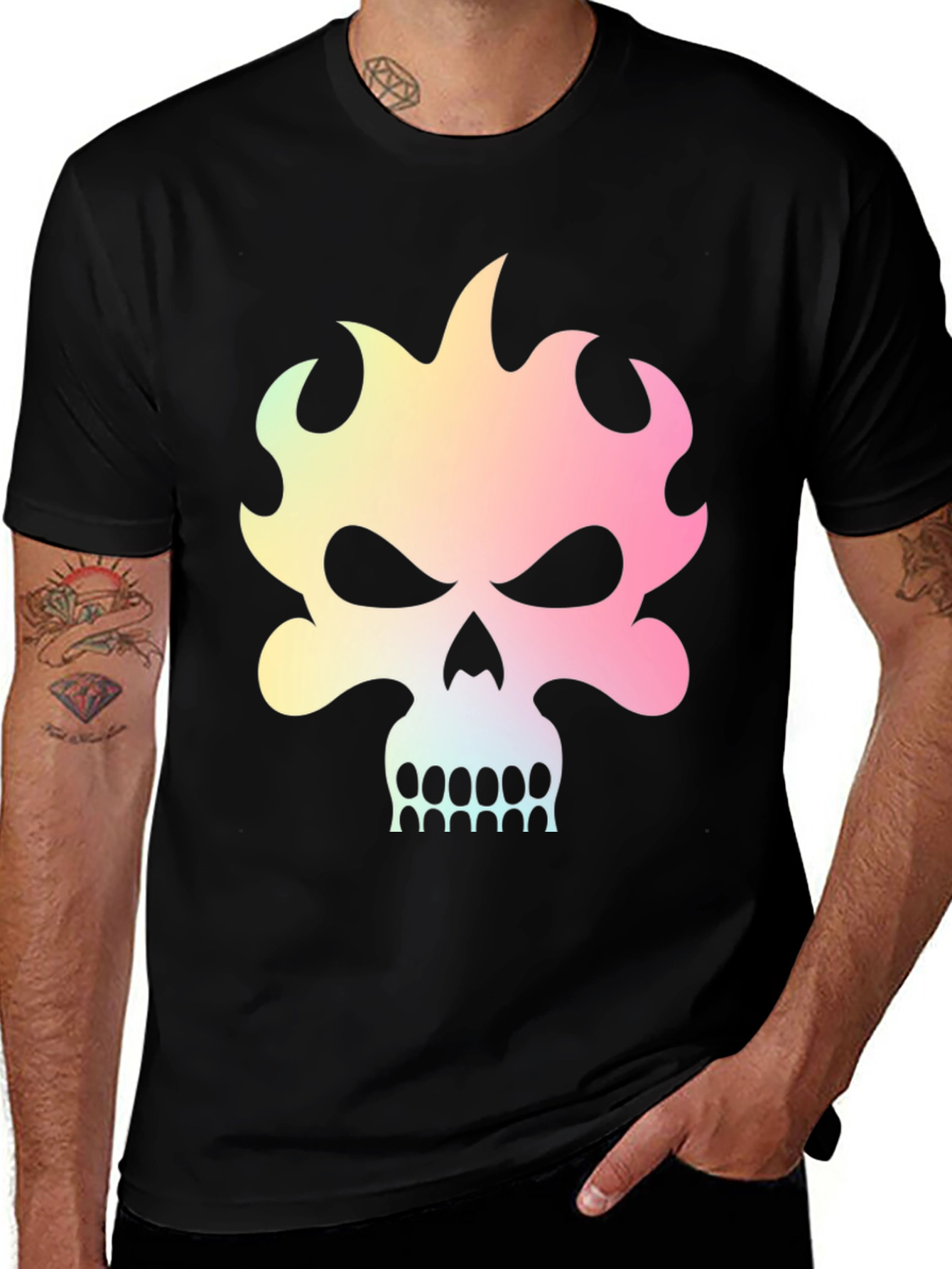 Variant 23 of Flaming Skull Graphic Tee - Men's Black T-Shirt