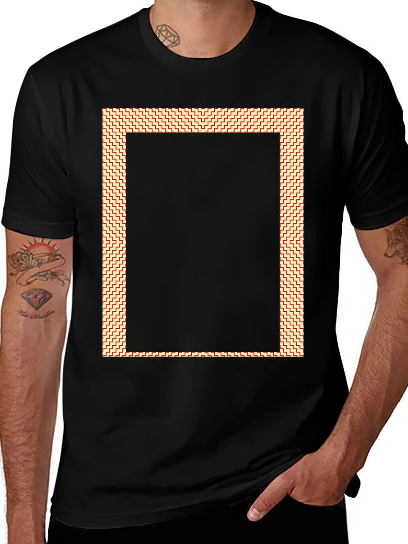 Black Graphic Tee with Rectangle Design