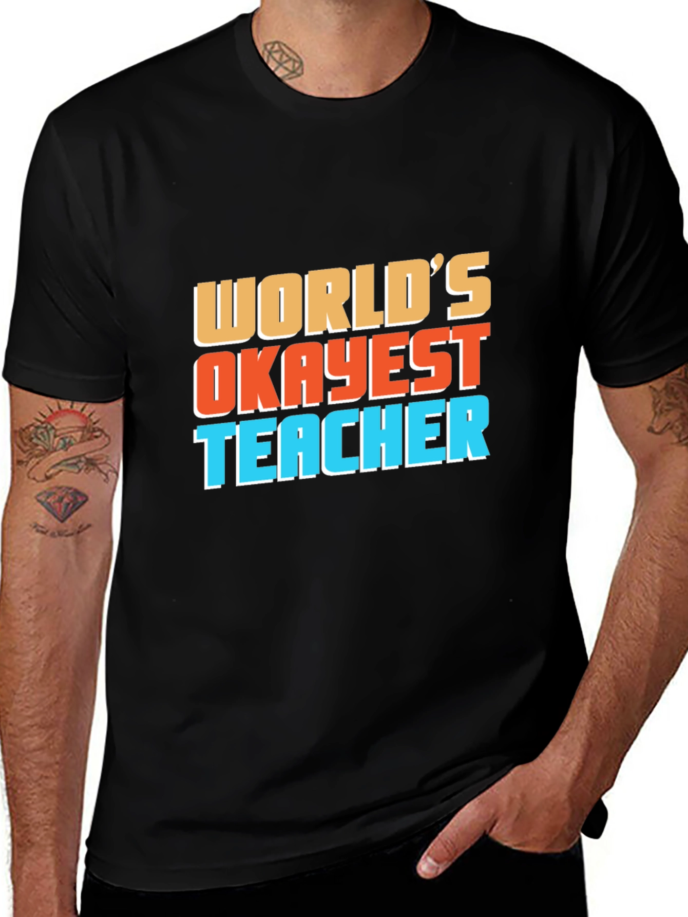 Variant 16 of World's Okayest Teacher Black T-Shirt