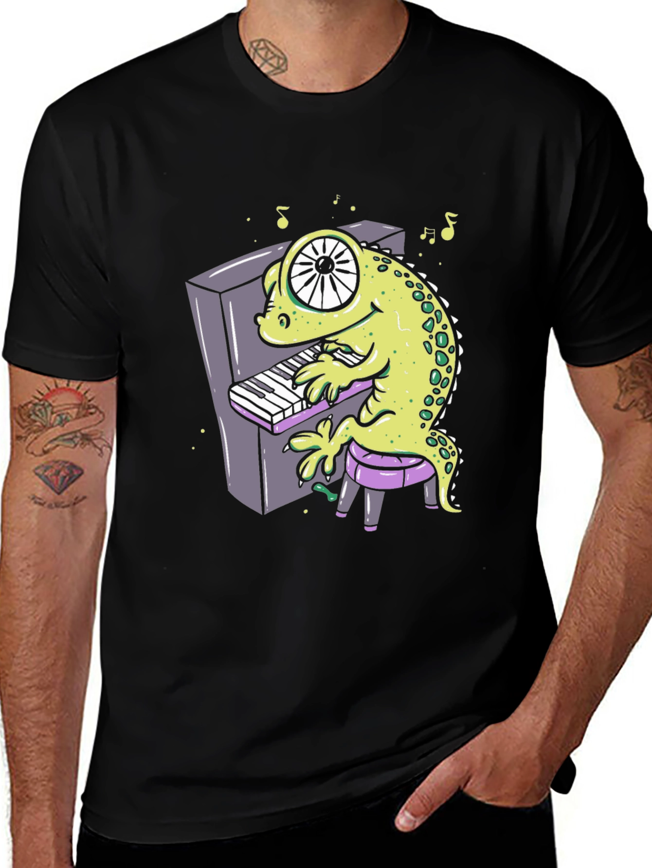 Variant 20 of Cartoon Gecko Playing Piano Graphic Tee