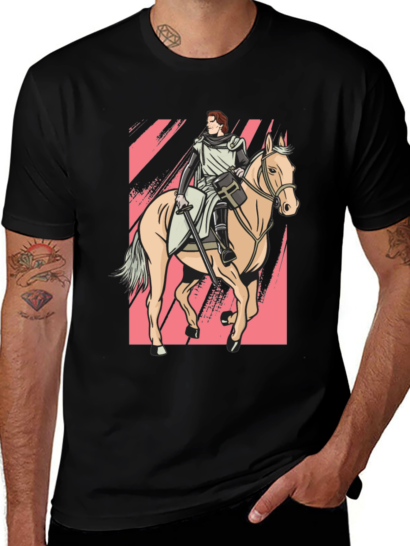 Variant 23 of Knight on Horse Graphic Tee - Black T-Shirt