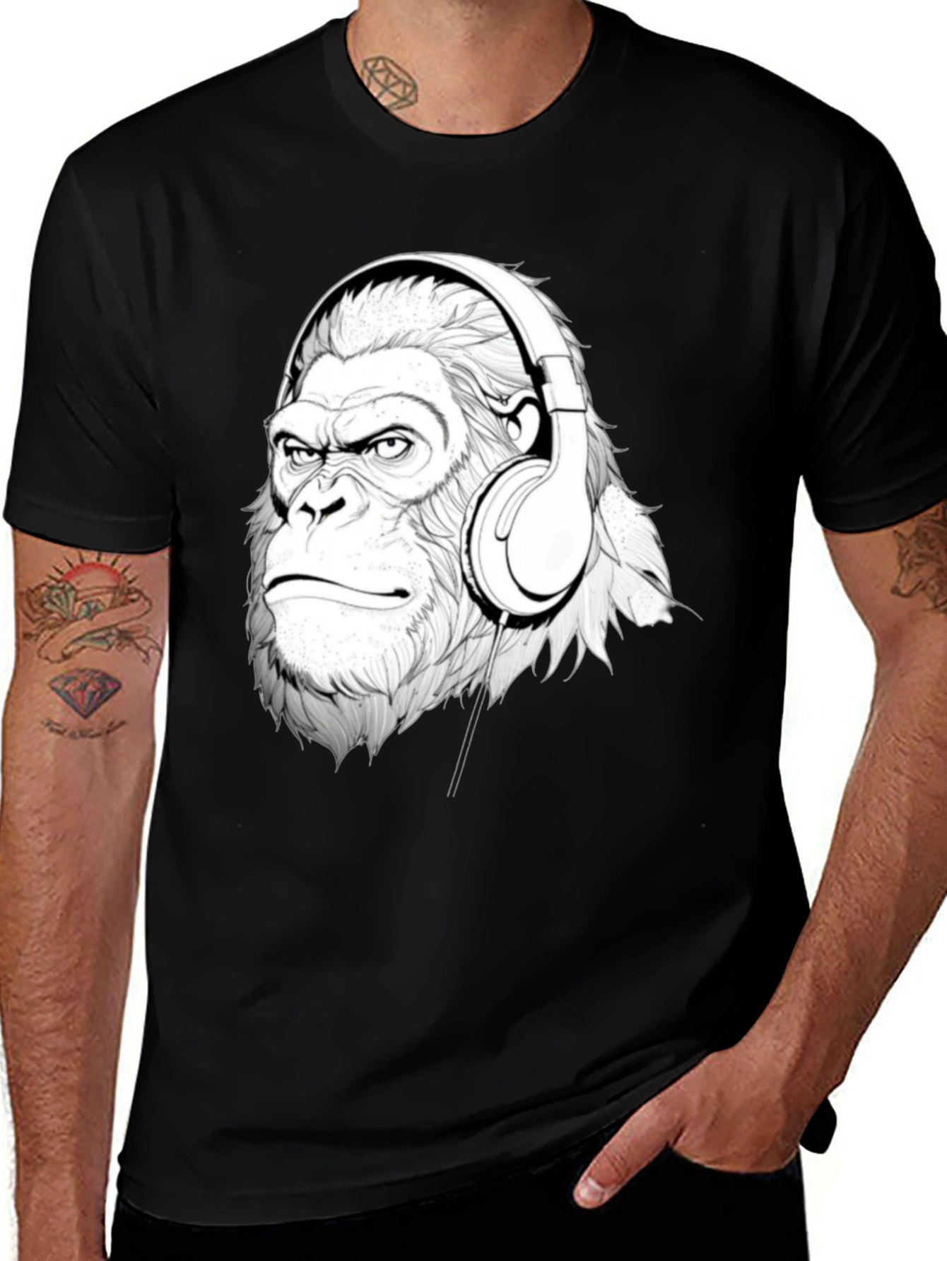 Variant 27 of Cool Gorilla Headphones Graphic T-Shirt
