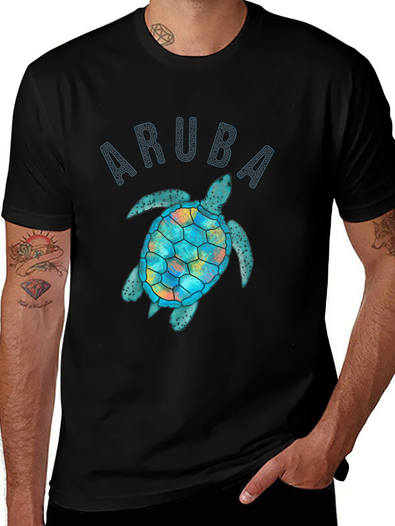 Variant 26 of Aruba Turtle Graphic Tee - Black Unisex T-Shirt