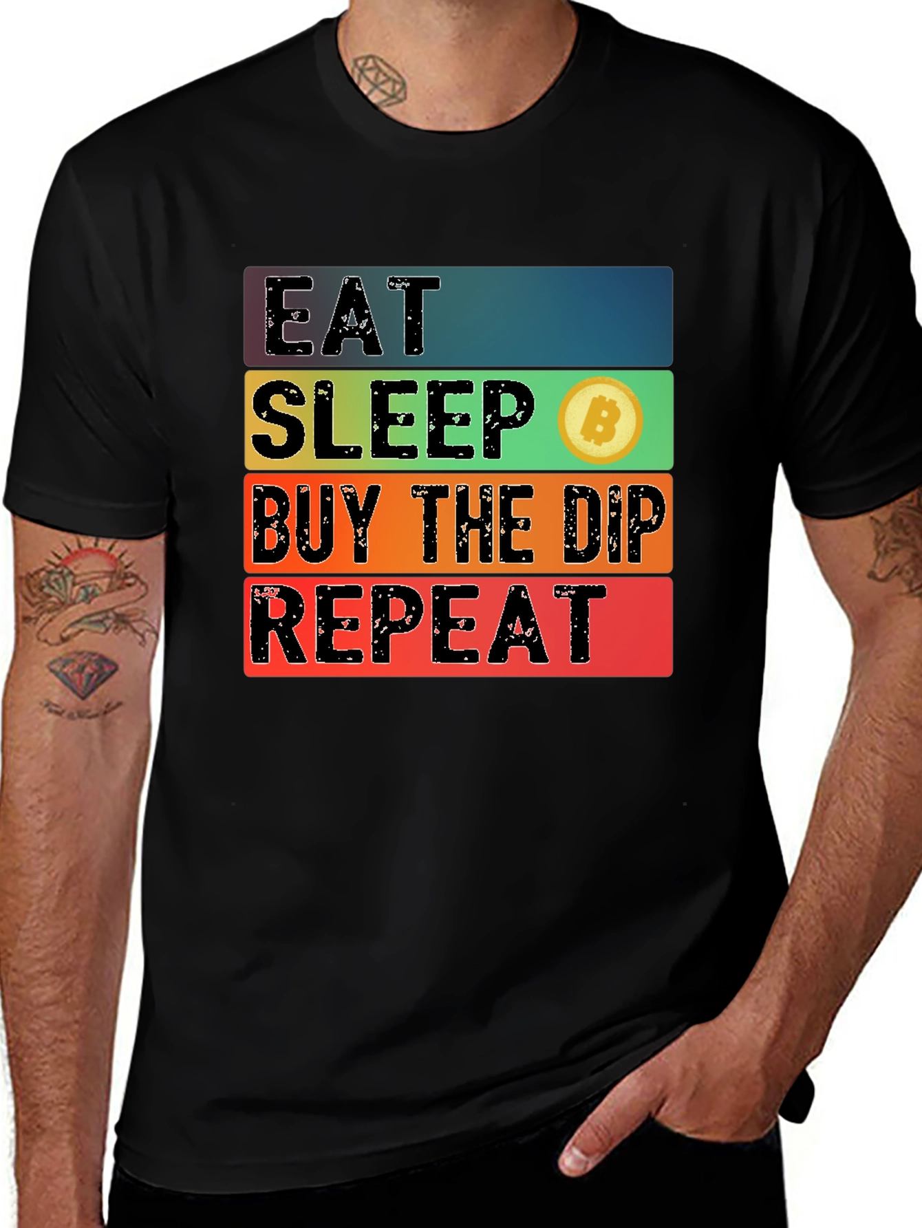 Eat Sleep Bitcoin Dip Repeat Black T-Shirt