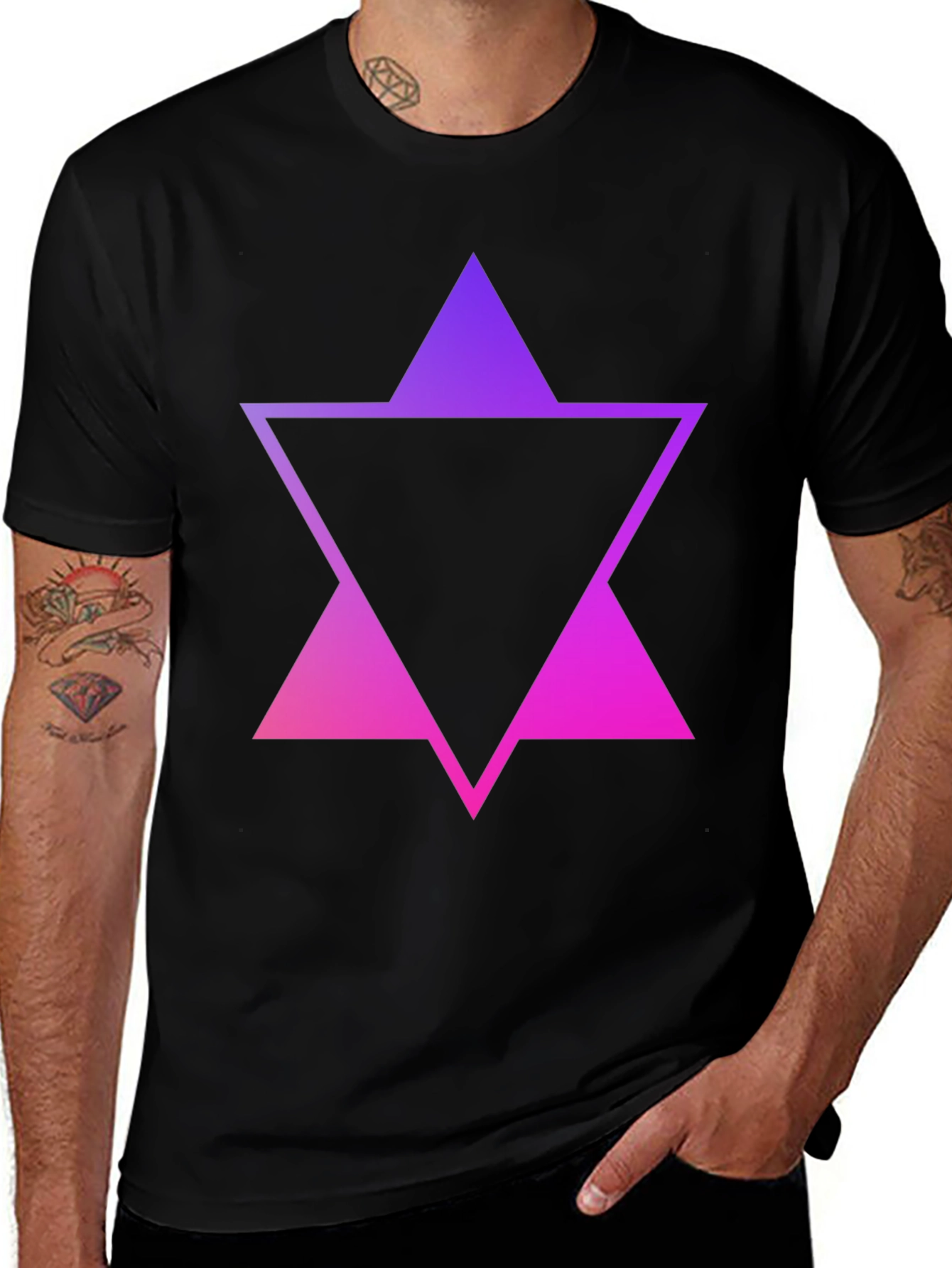 Variant 6 of Gradient Triangle Graphic Tee - Stylish Men's Black T-Shirt