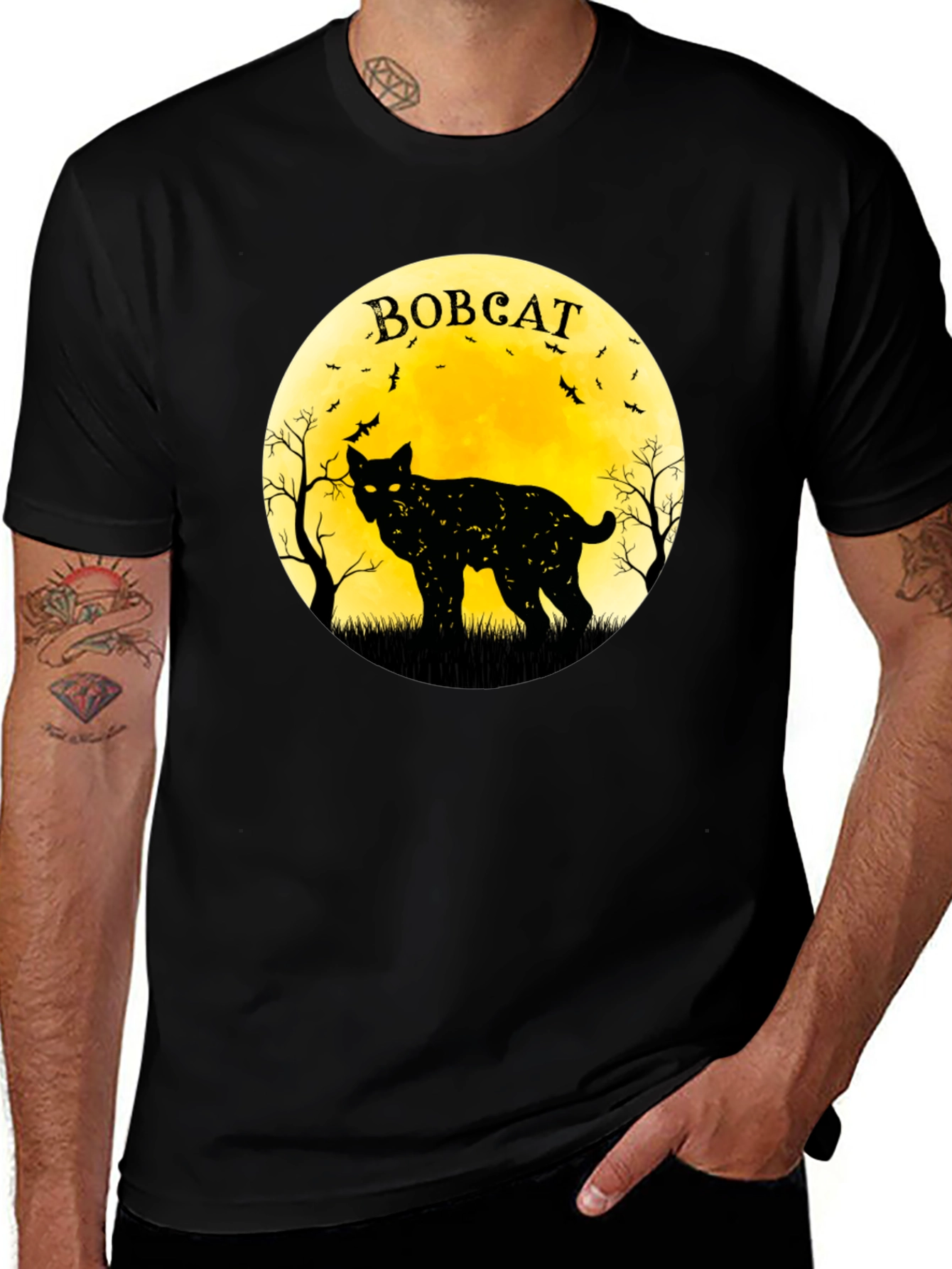 Variant 8 of Bobcat Halloween T-Shirt - Full Moon Design