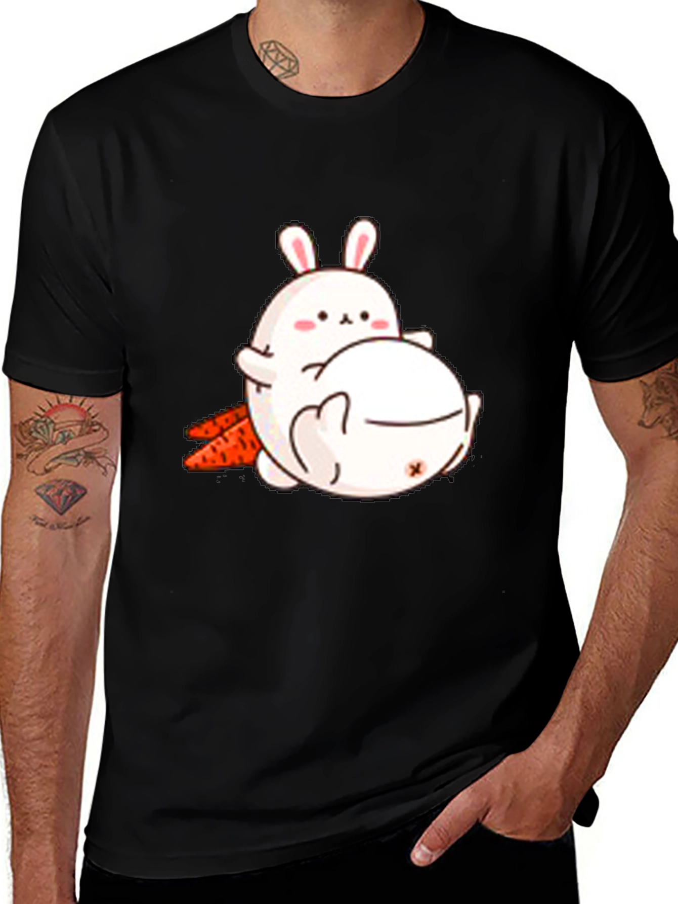 Variant 19 of Cute Cartoon Bunny T-Shirt - Black Cotton