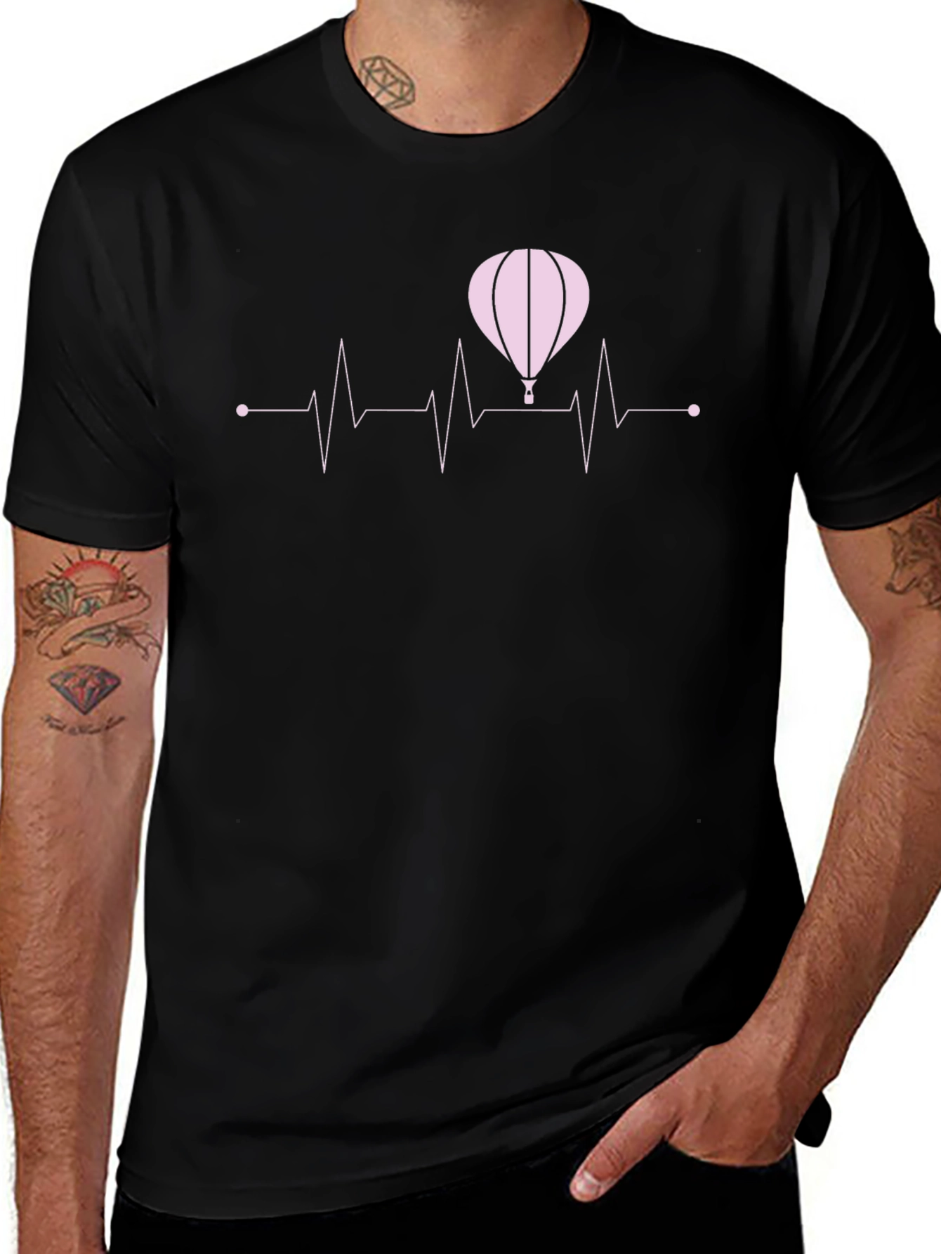 Hot Air Balloon Heartbeat T-Shirt - Black