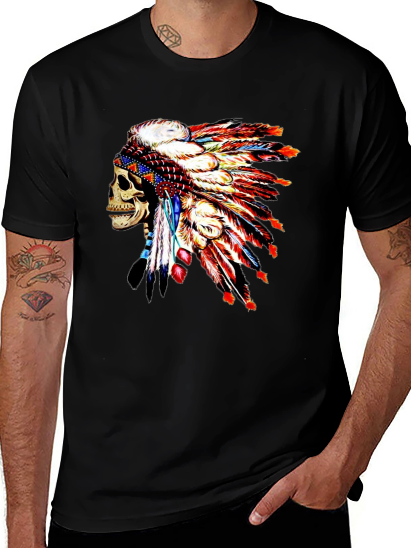 Variant 10 of Skull Headdress Graphic Tee - Edgy Style