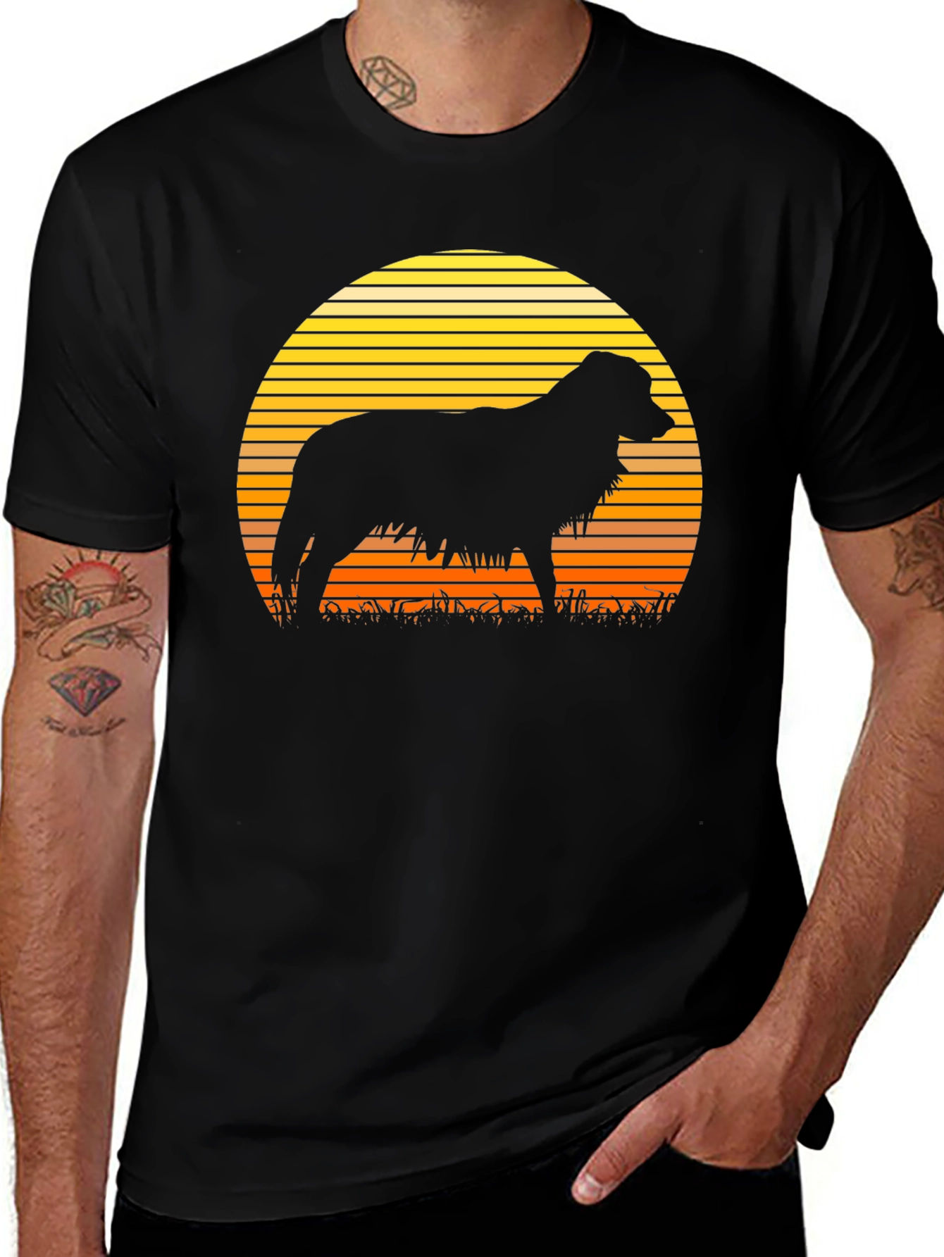 Variant 6 of Sunset Dog Silhouette Graphic Tee - Black