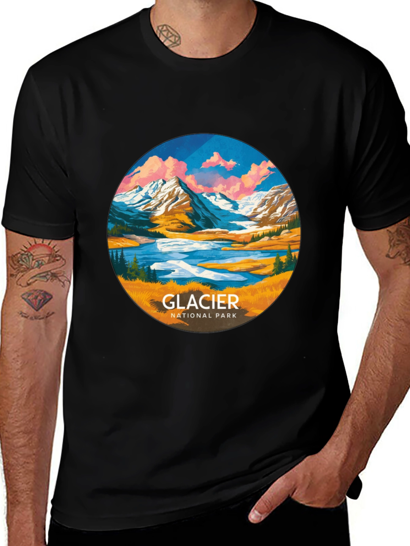 Glacier National Park T-Shirt - Black Cotton Tee