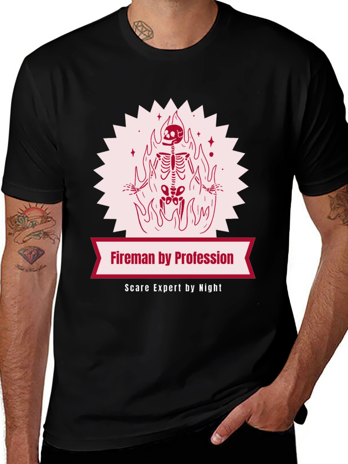 Variant 14 of Fireman by Profession T-Shirt - Scare Expert at Night!
