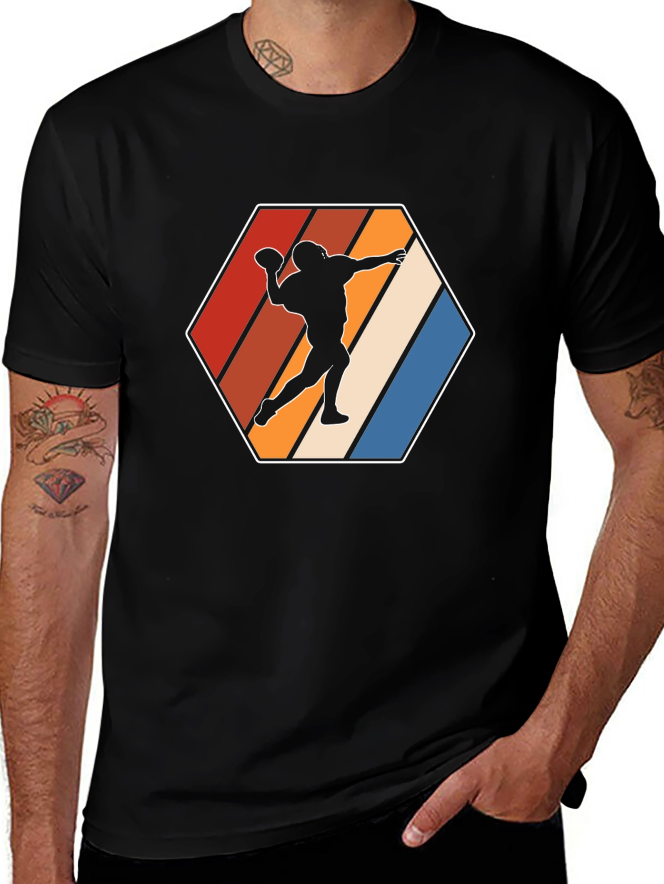 Variant 22 of Retro Football Thrower Graphic Tee - Black