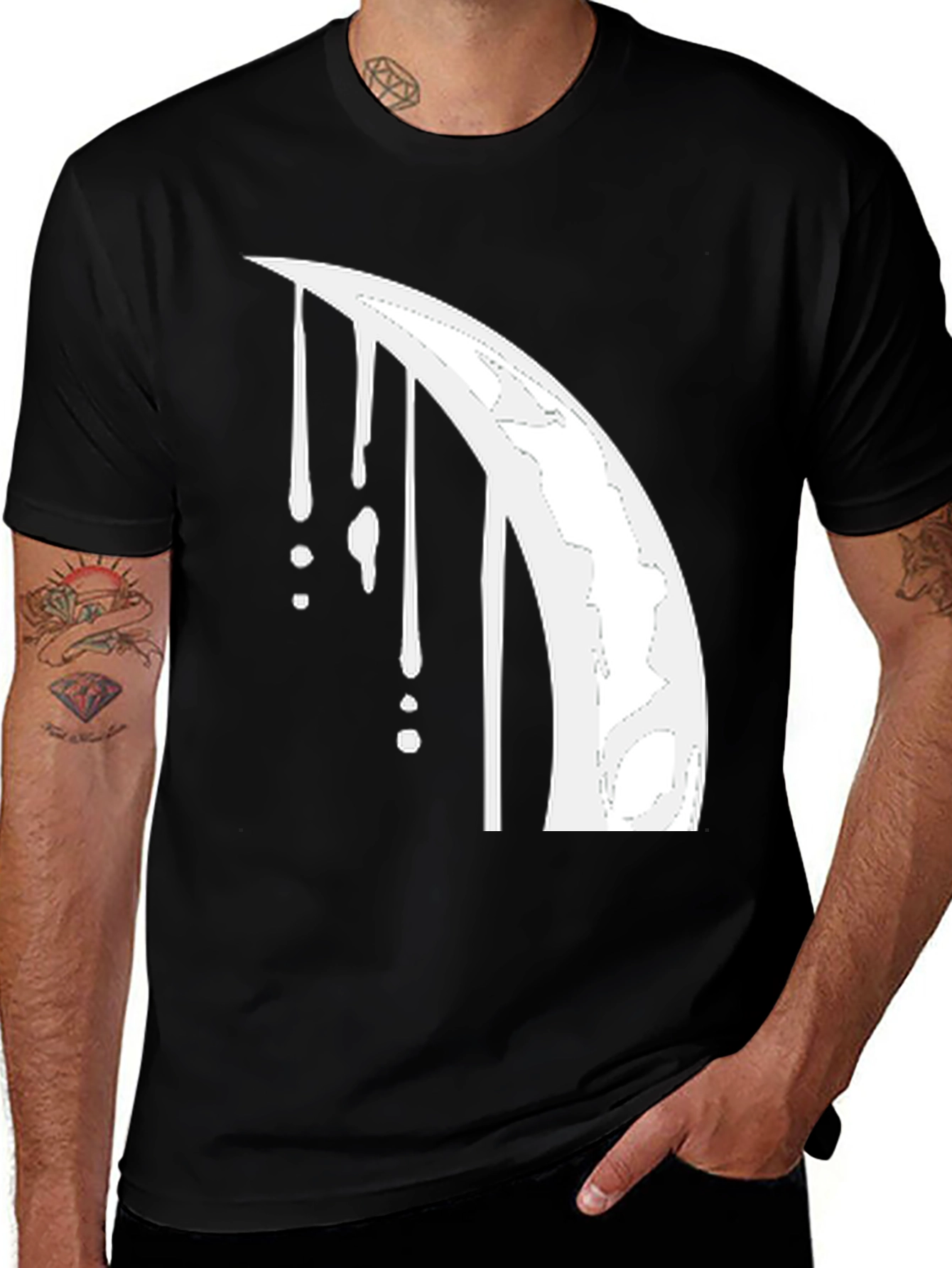 Variant 17 of Dripping Crescent Moon Graphic Tee - Black