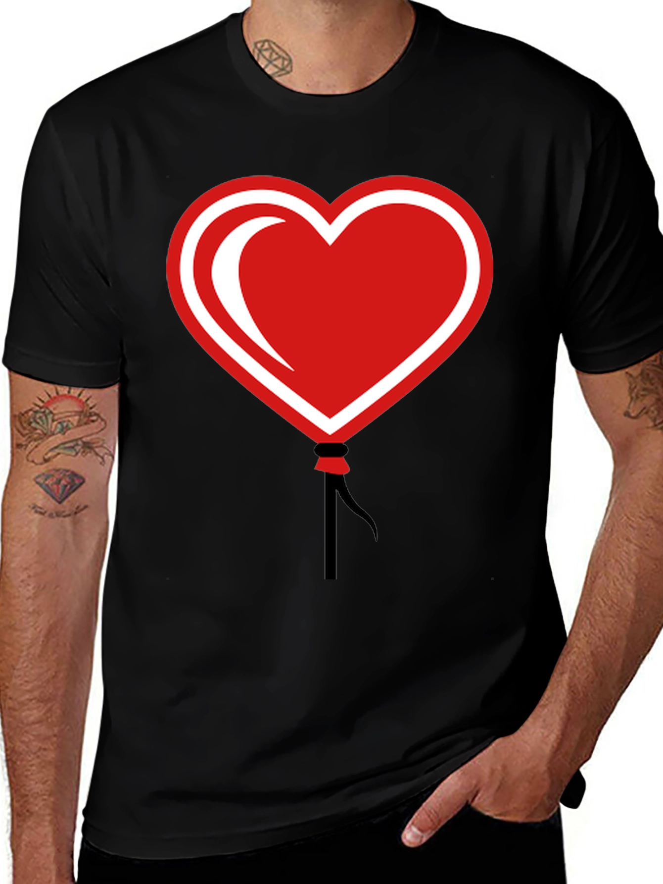 Variant 24 of Heart Balloon Graphic Tee - Black Cotton Casual Shirt