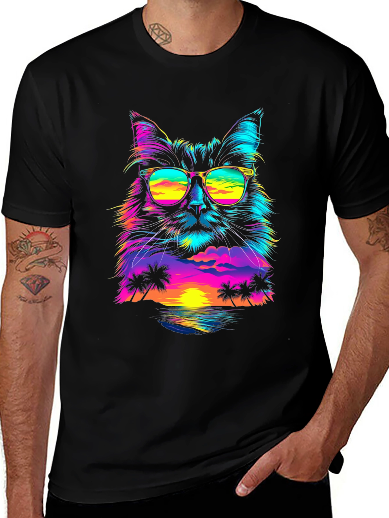 Variant 27 of Retro Sunset Cat T-Shirt - Vibrant Graphic Tee