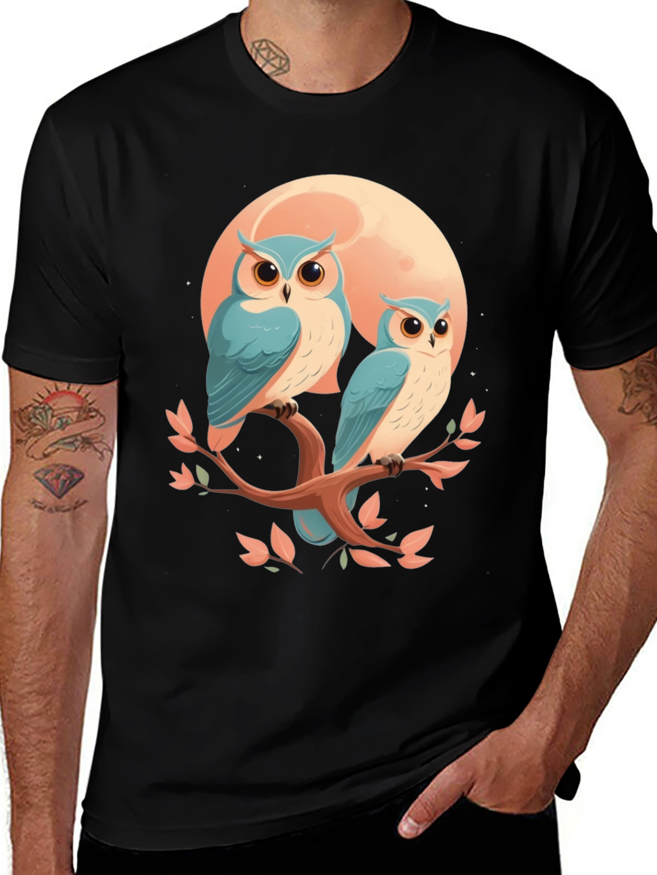 Variant 26 of Owl Couple T-Shirt - Moonlit Branch Graphic Tee
