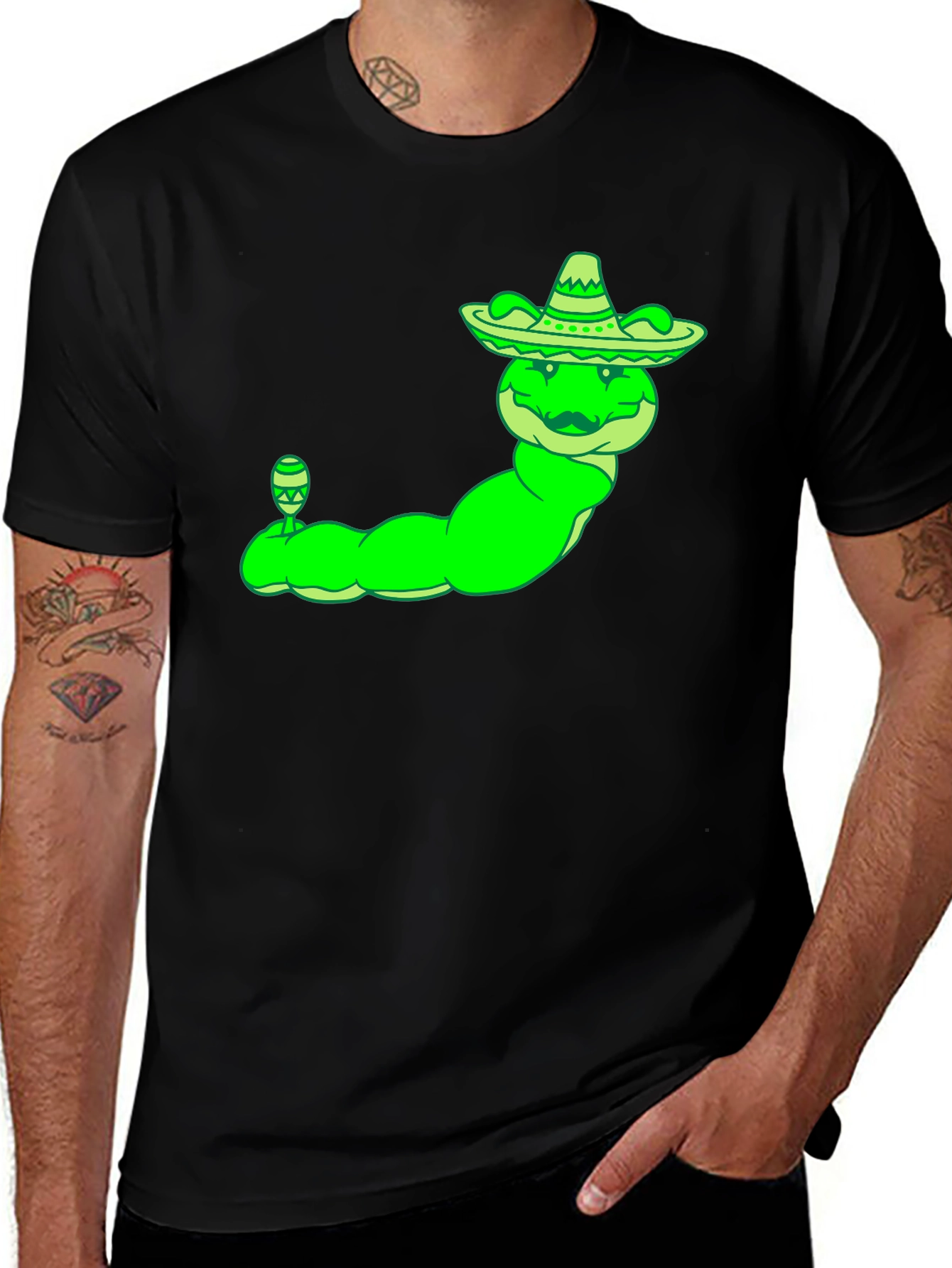 Variant 28 of Caterpillar with Sombrero Men's Black T-Shirt