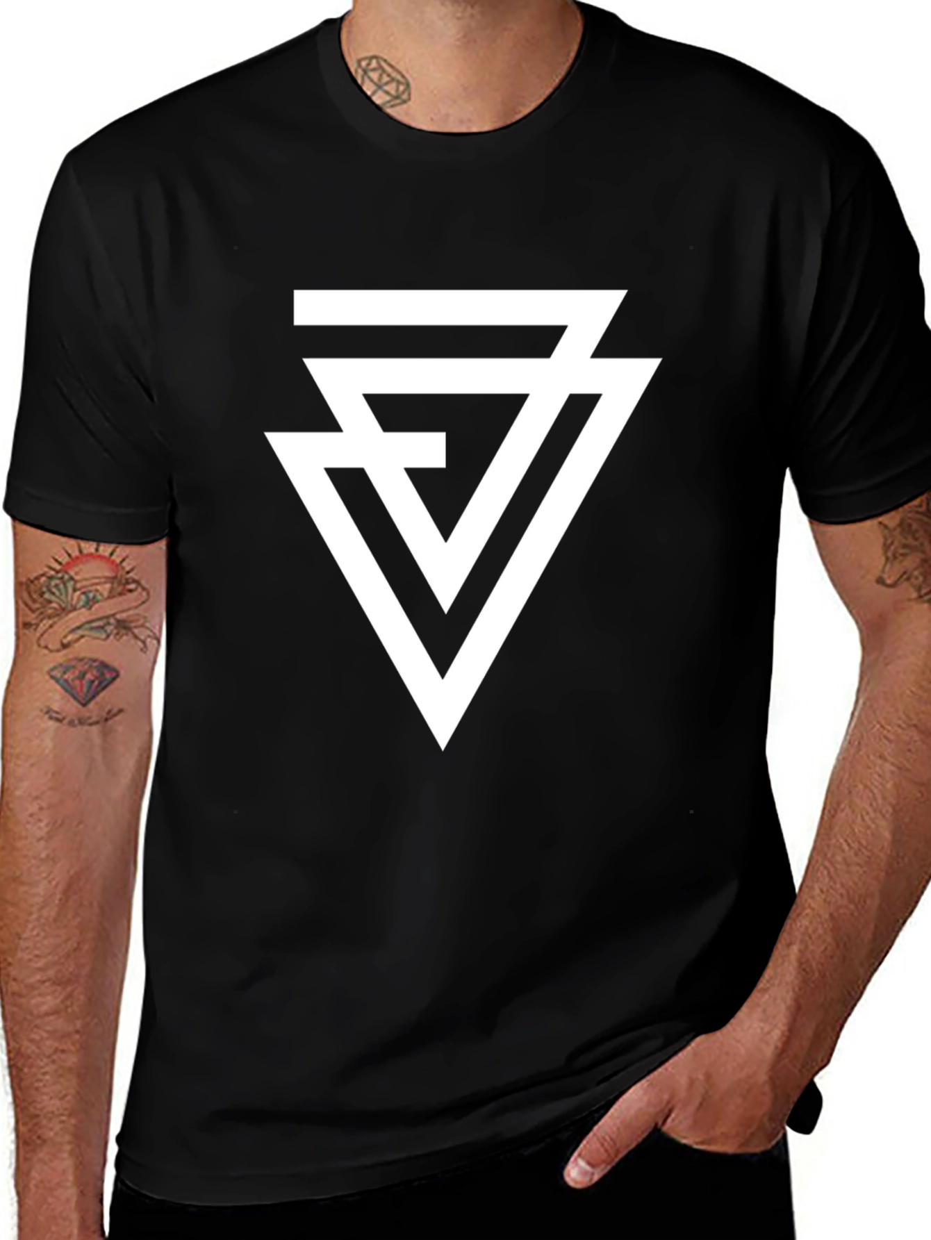 Variant 19 of Geometric Triangle T-Shirt - Modern Black Tee