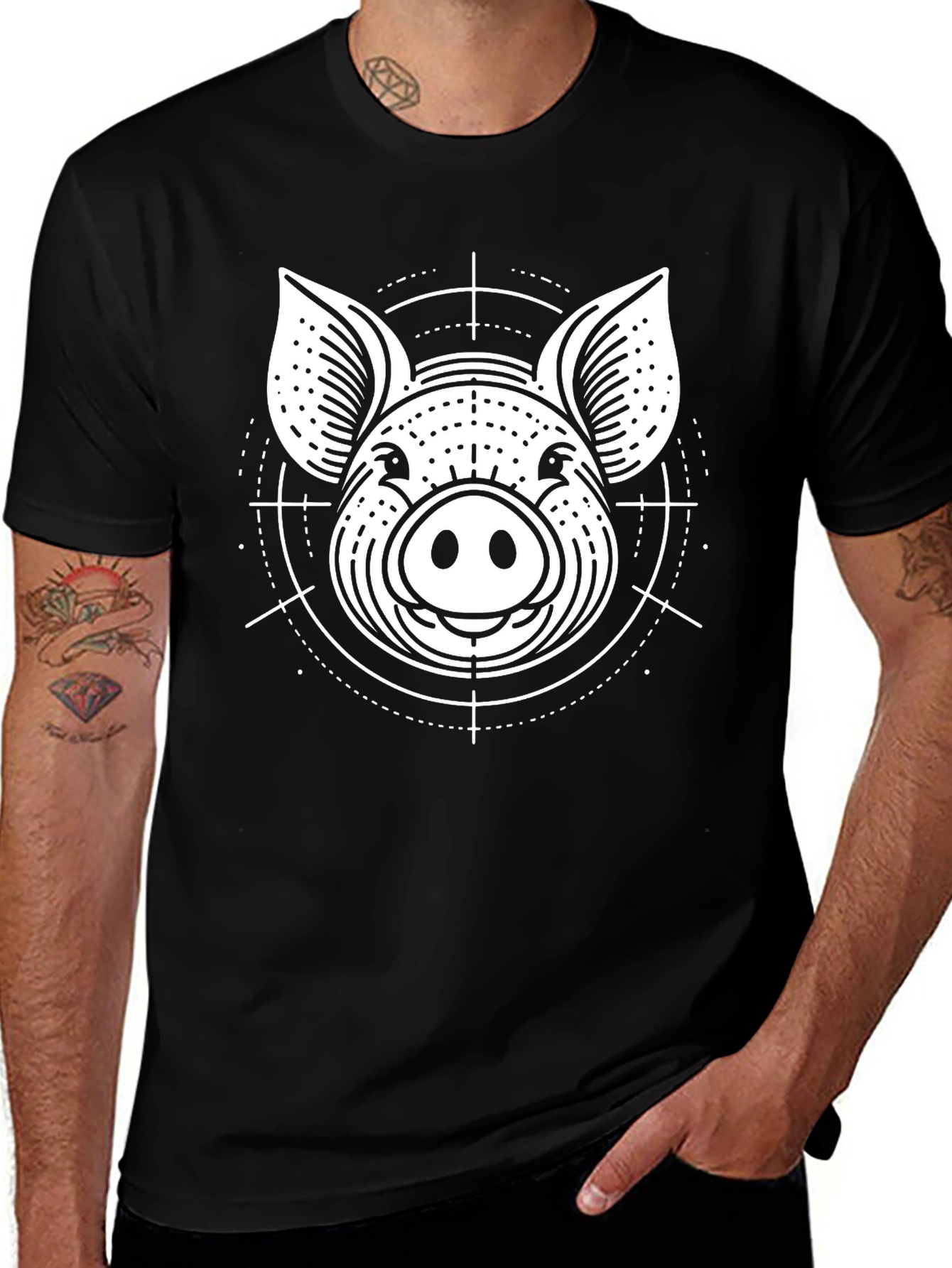Variant 6 of Geometric Pig Graphic Tee - Black Cotton Blend
