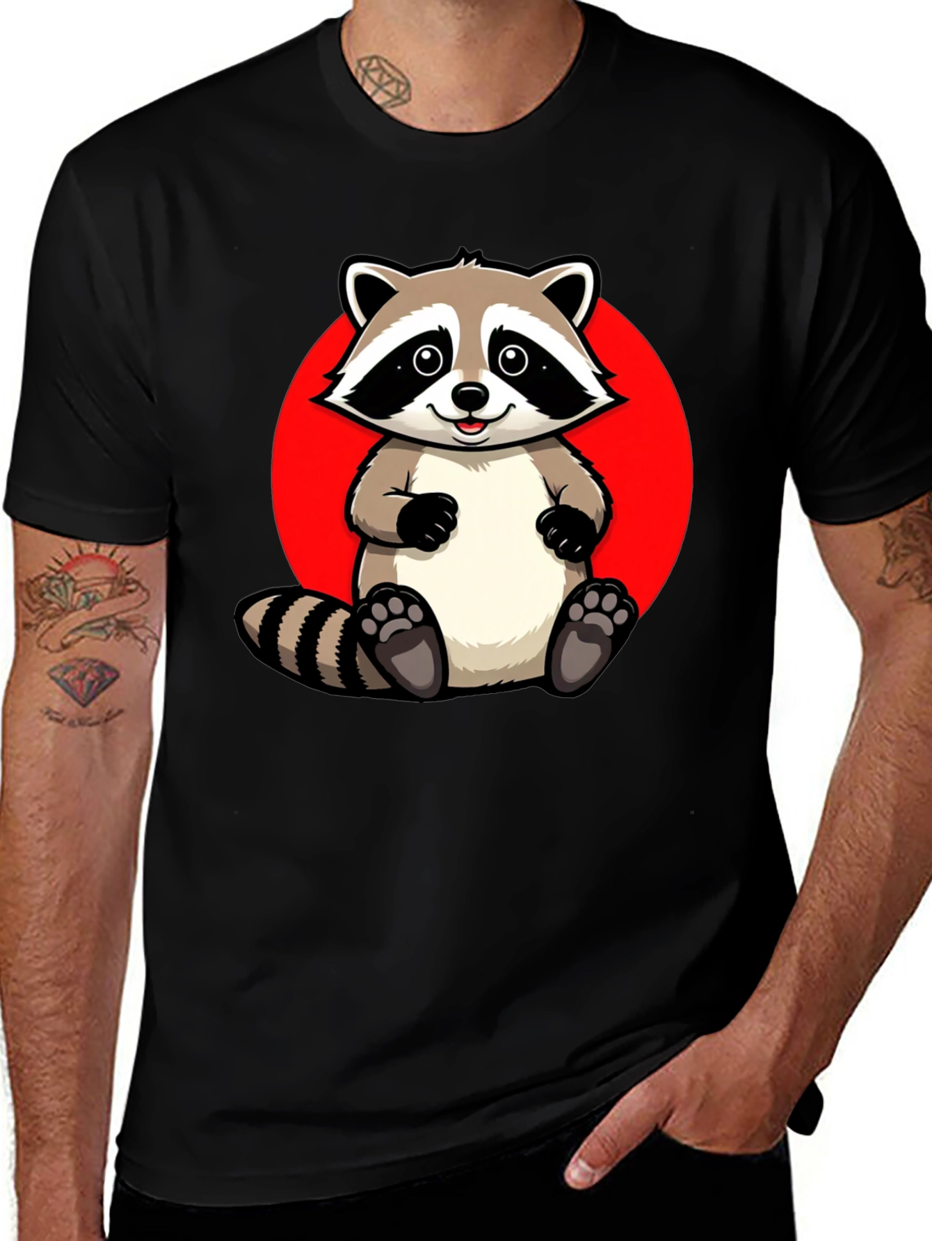 Variant 21 of Cute Raccoon Graphic Print Black T-Shirt