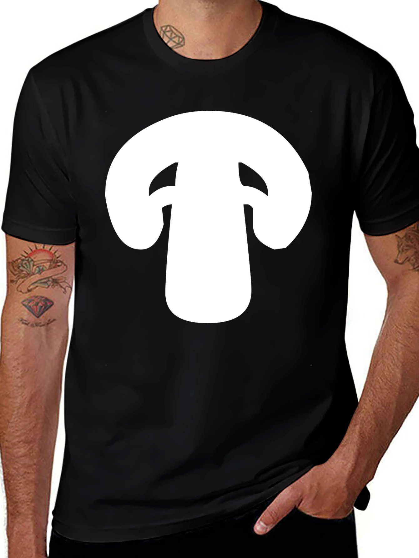 Variant 23 of Mushroom Graphic Tee - Black Cotton T-Shirt