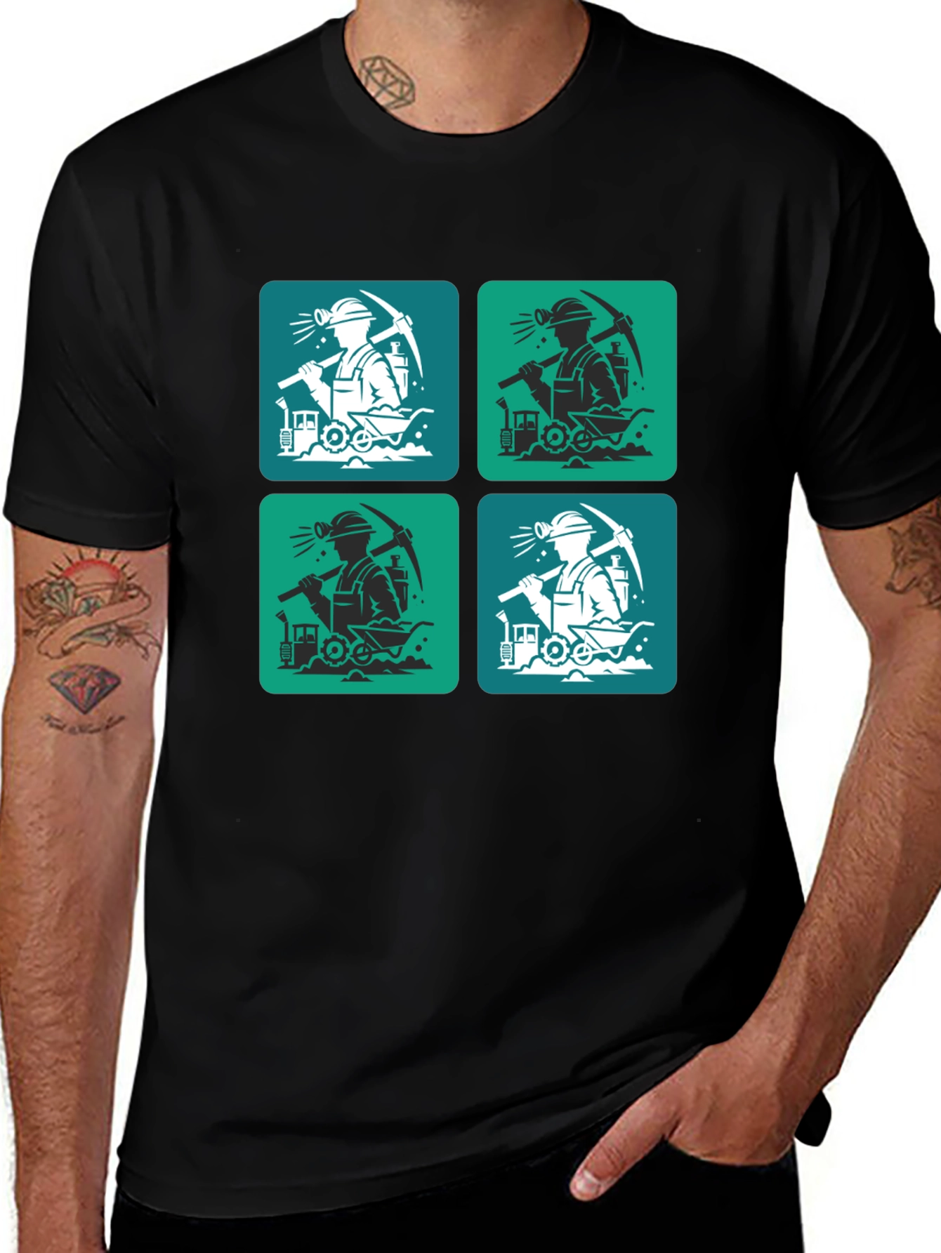 Black Mining Crew T-Shirt - Unique Graphic Tee main image