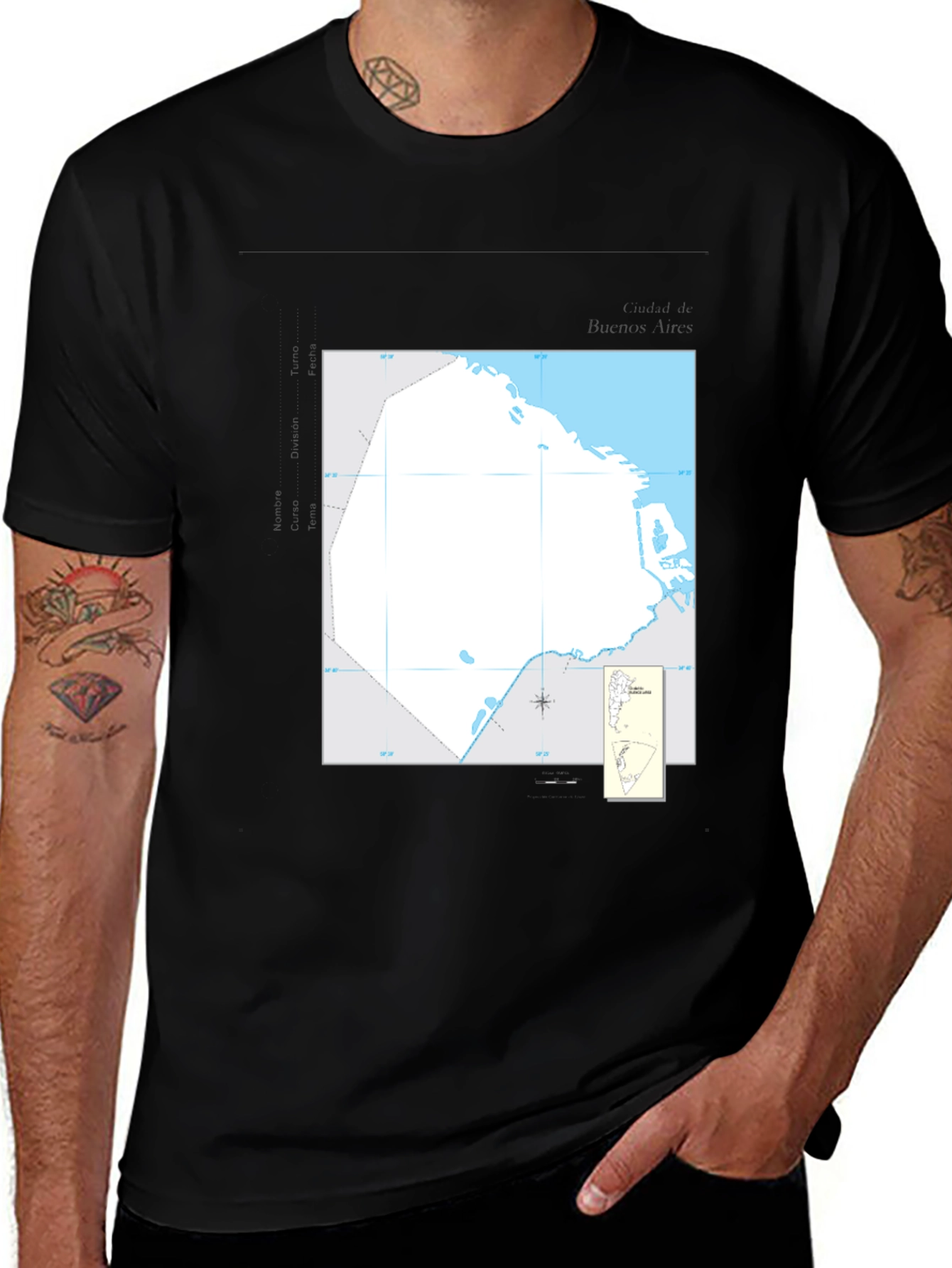 Variant 21 of Nautical Chart Tee - Black Cotton Graphic T-Shirt