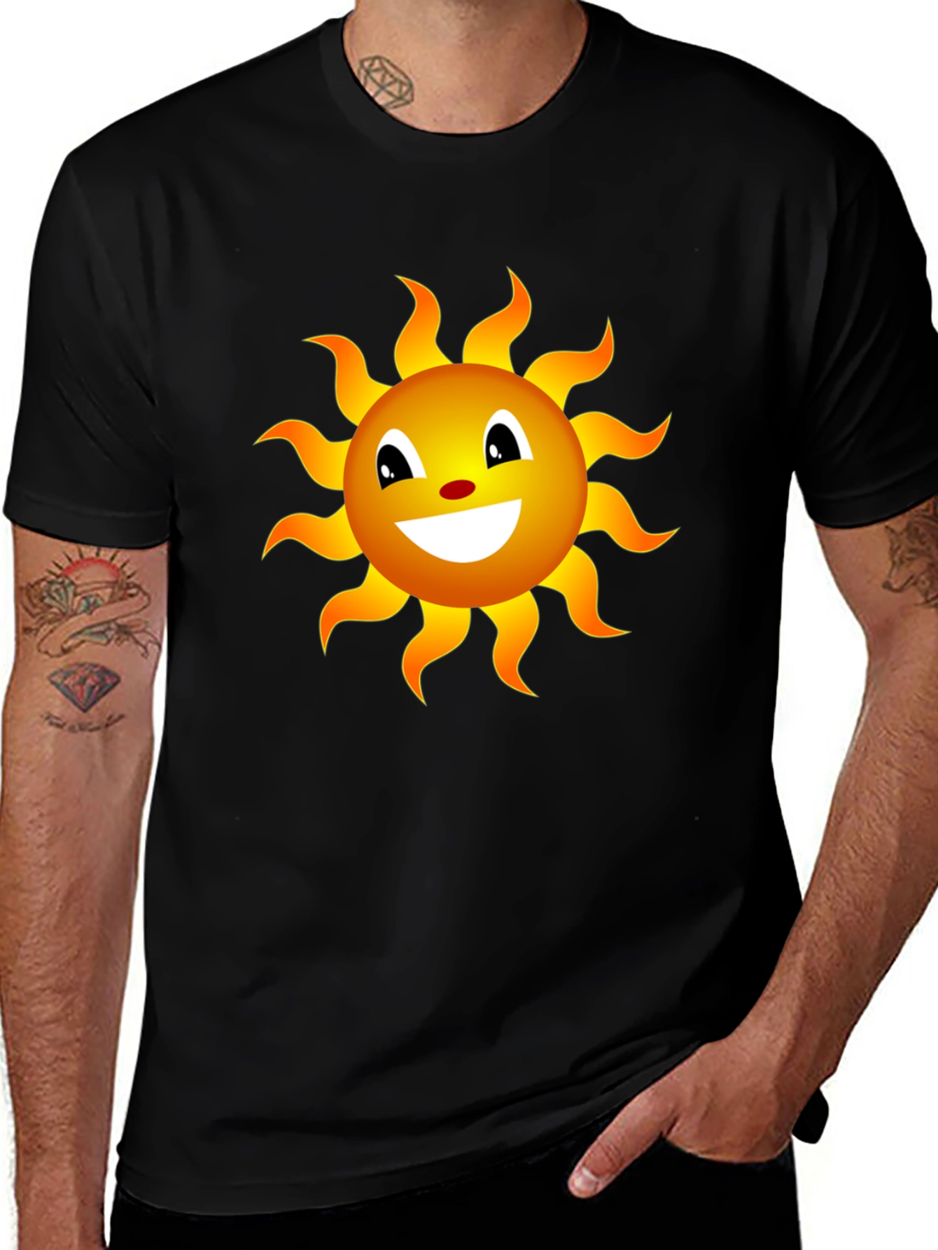 Variant 25 of Smiling Sun Graphic Tee - Black Cotton Blend Shirt